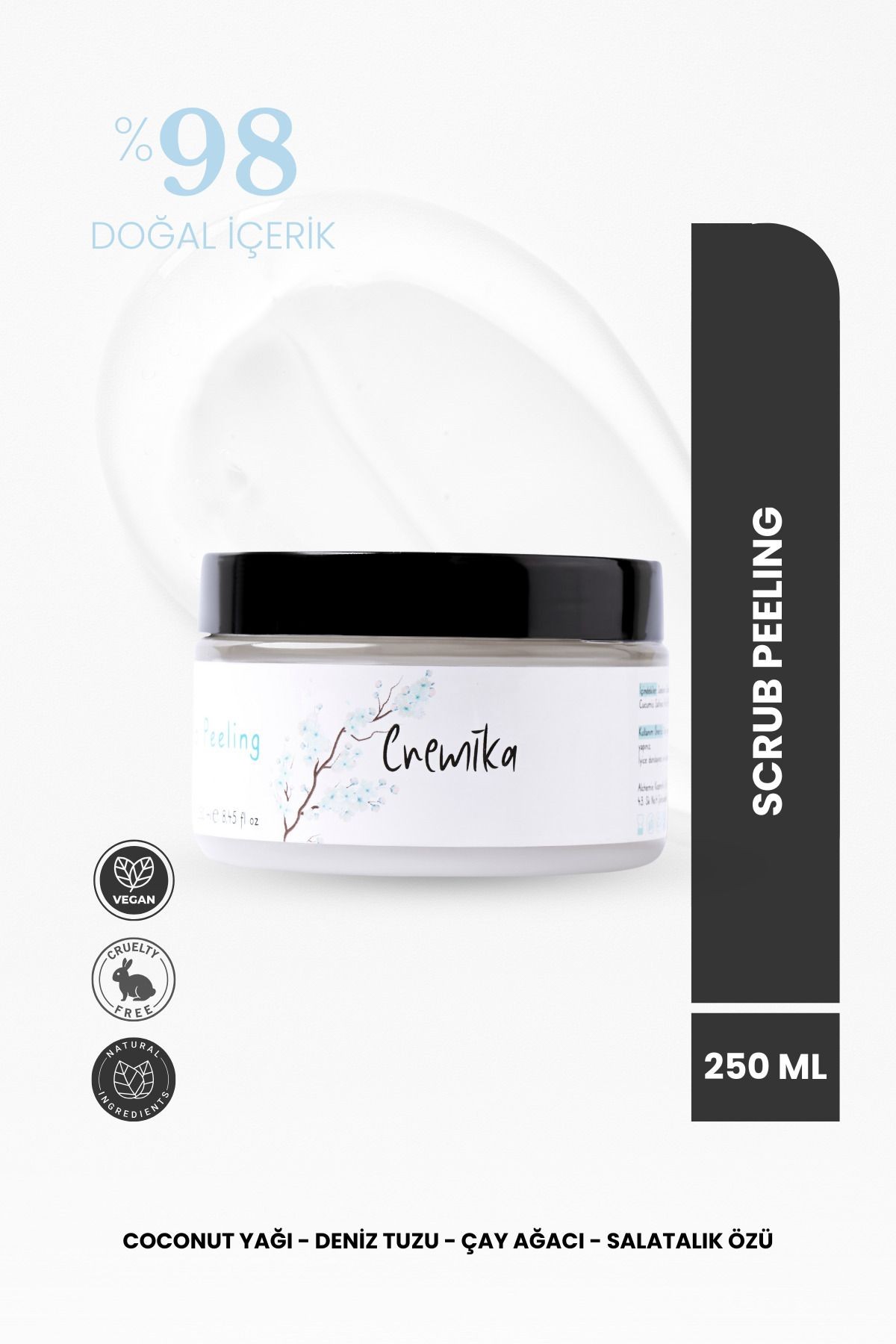 Vücut Peelingi 250 ml - Coconut Yağı, Yeşil Çay Özü, Doğal Biyo-aktifler