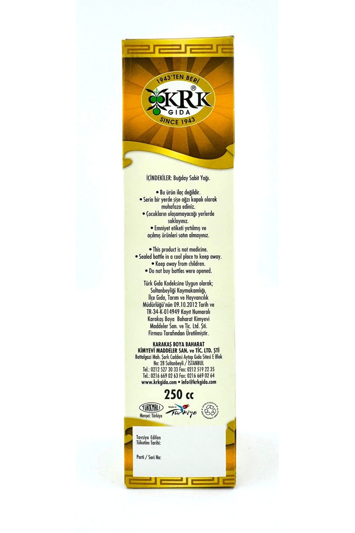 Buğday Soğuk Sıkım Yağı Triticum aestivum 250 ml
