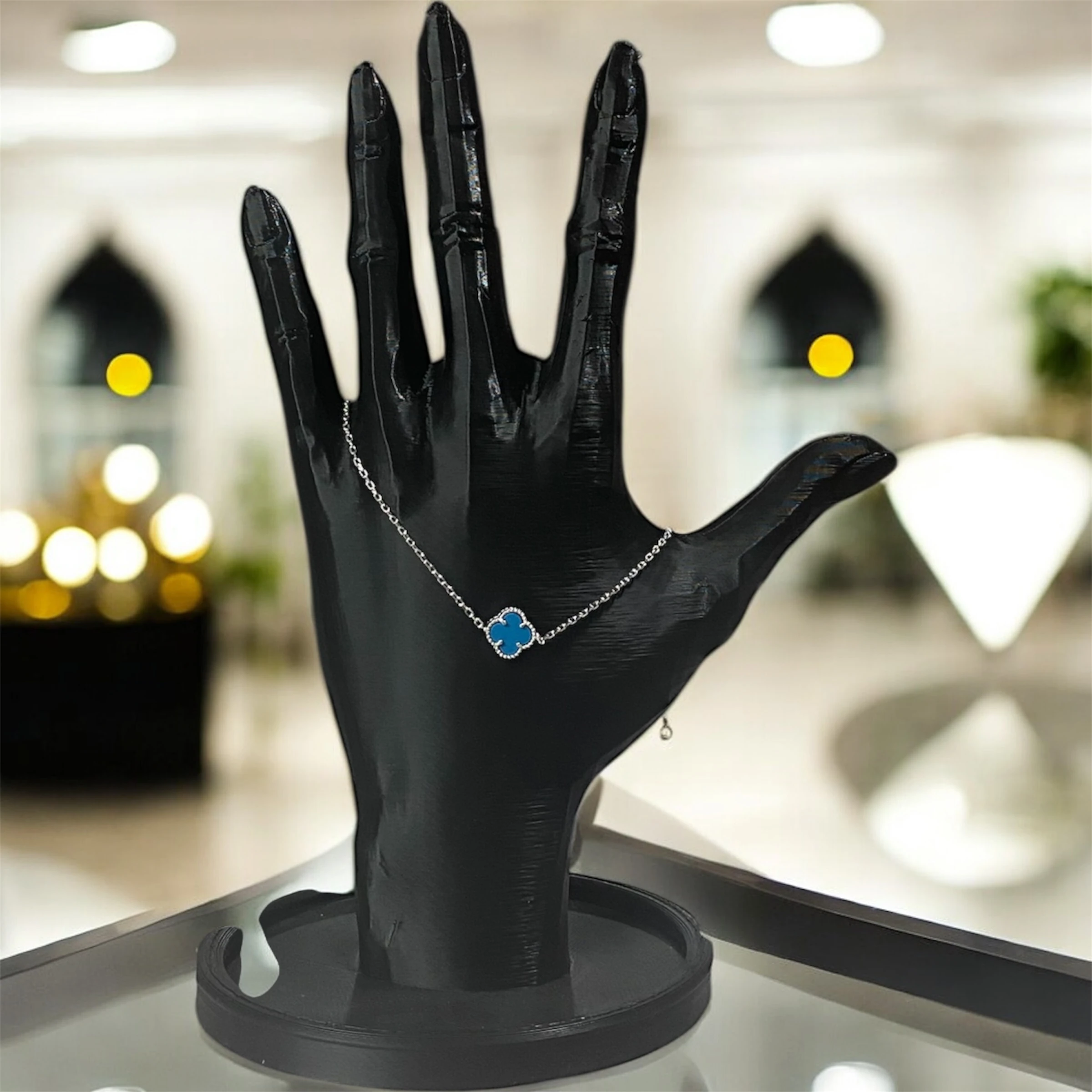 925 Ayar Gümüş Turkuaz Taşlı Tekli Şanslı Yonca Van Cleef Bileklik