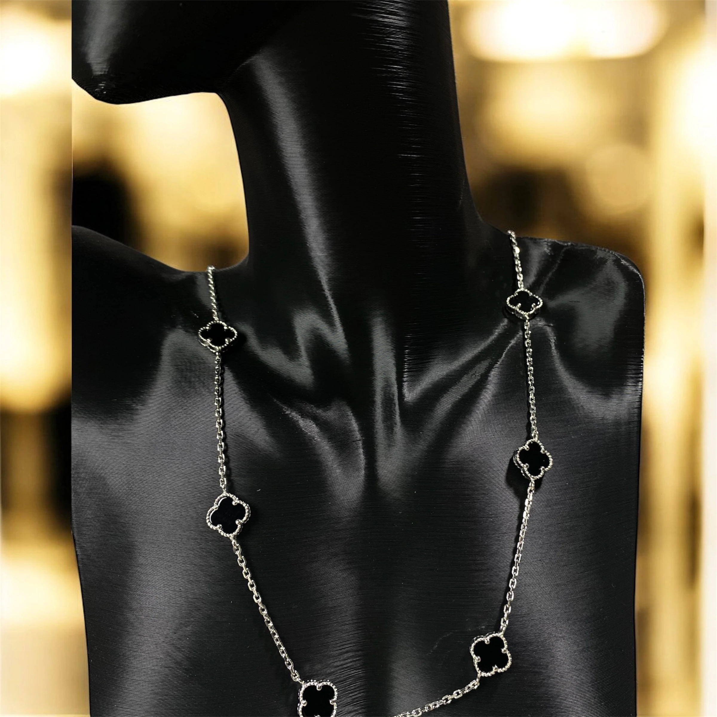 925 Ayar Gümüş Siyah Taşlı Şans Yoncası Van Cleef  Kolye Kadın Takı