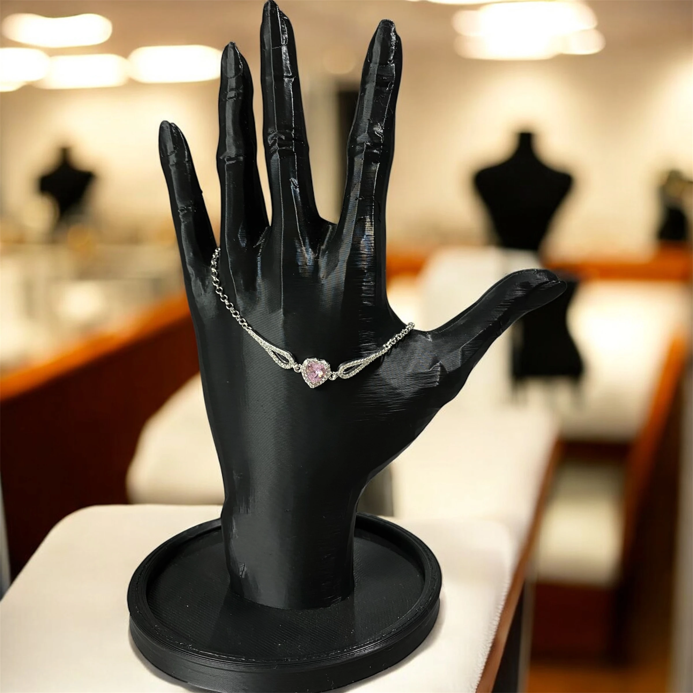 925 Ayar Gümüş Pembe Kalp Taşlı Zirkon Taşlarla Çevrili Bileklik