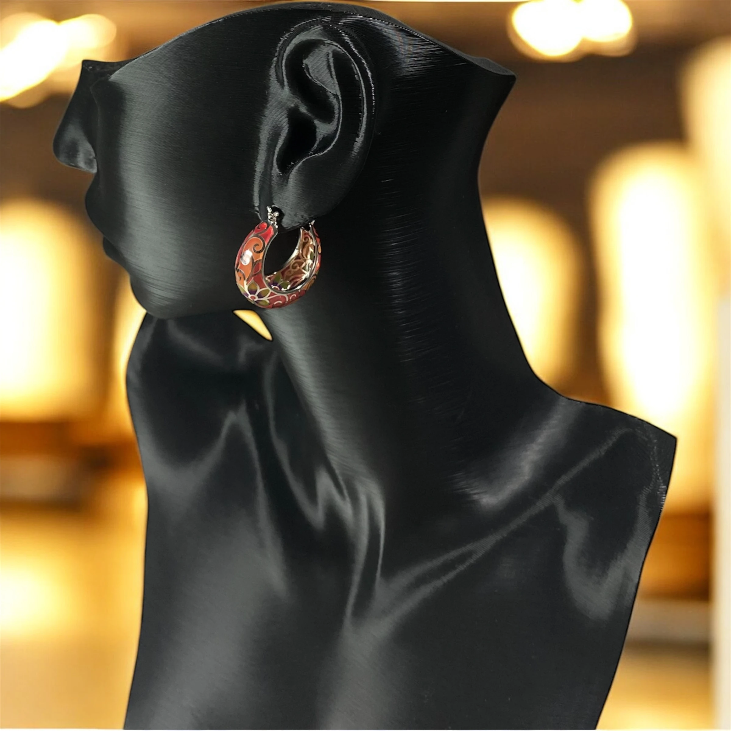 925 Ayar Gümüş Turuncu, Kırmızı Renkli Halka Küpe