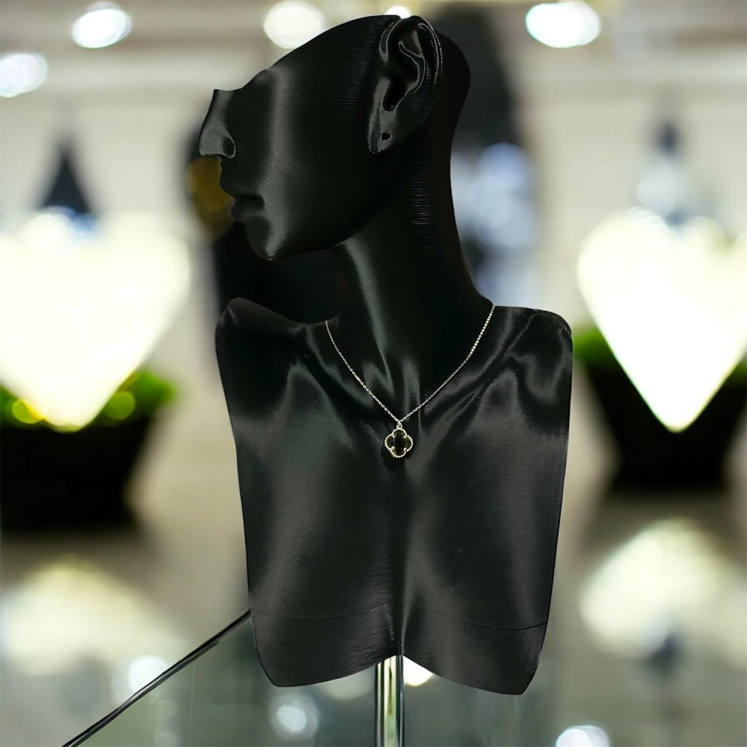 925 Ayar Gümüş  Yeşil Kuvars Taşlı Şans Yoncası Van Cleef  Kolye Kadın Takı