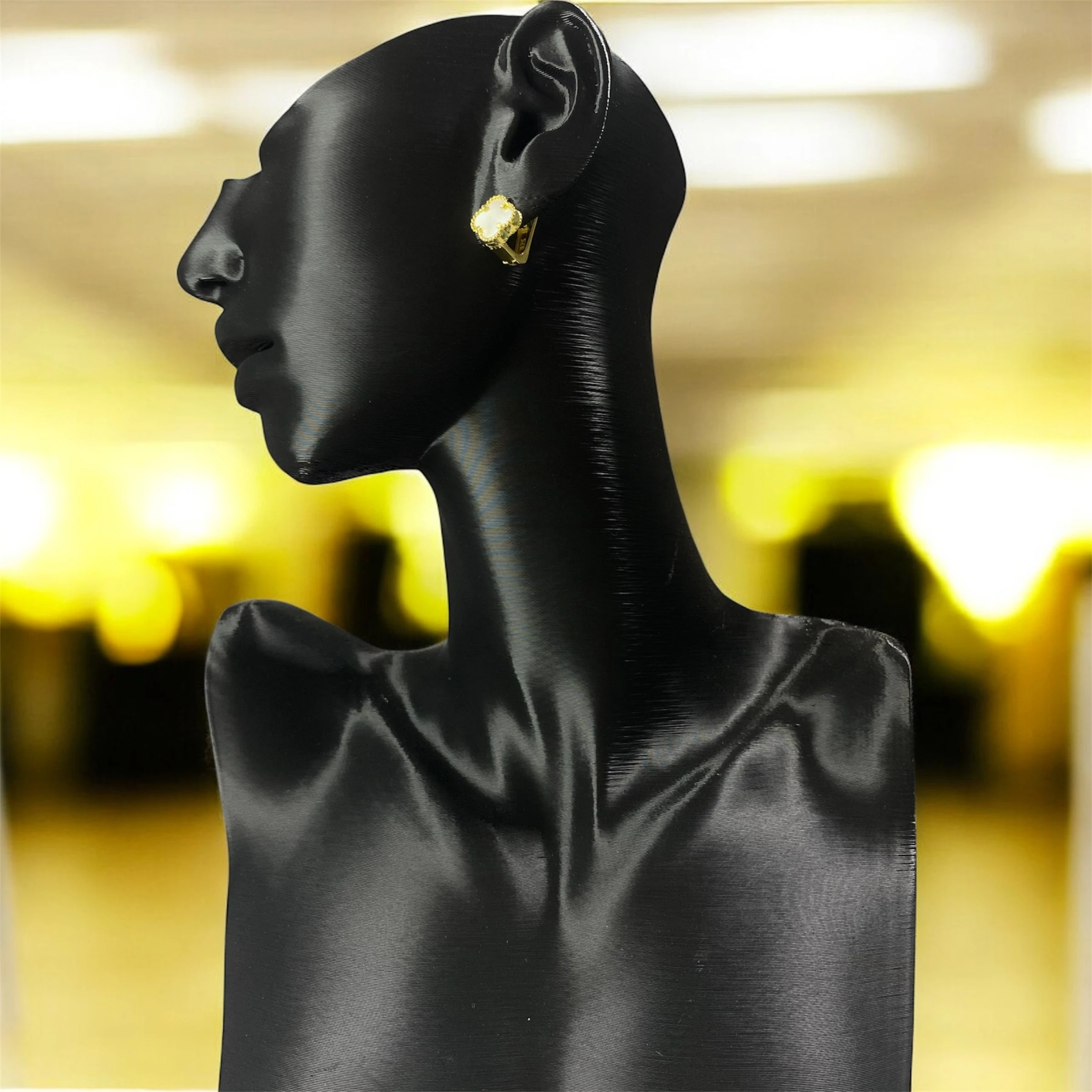 925 Ayar Gümüş Altın Kaplama Sedef Taşlı Şanslı Yonca Van Cleef Küpe