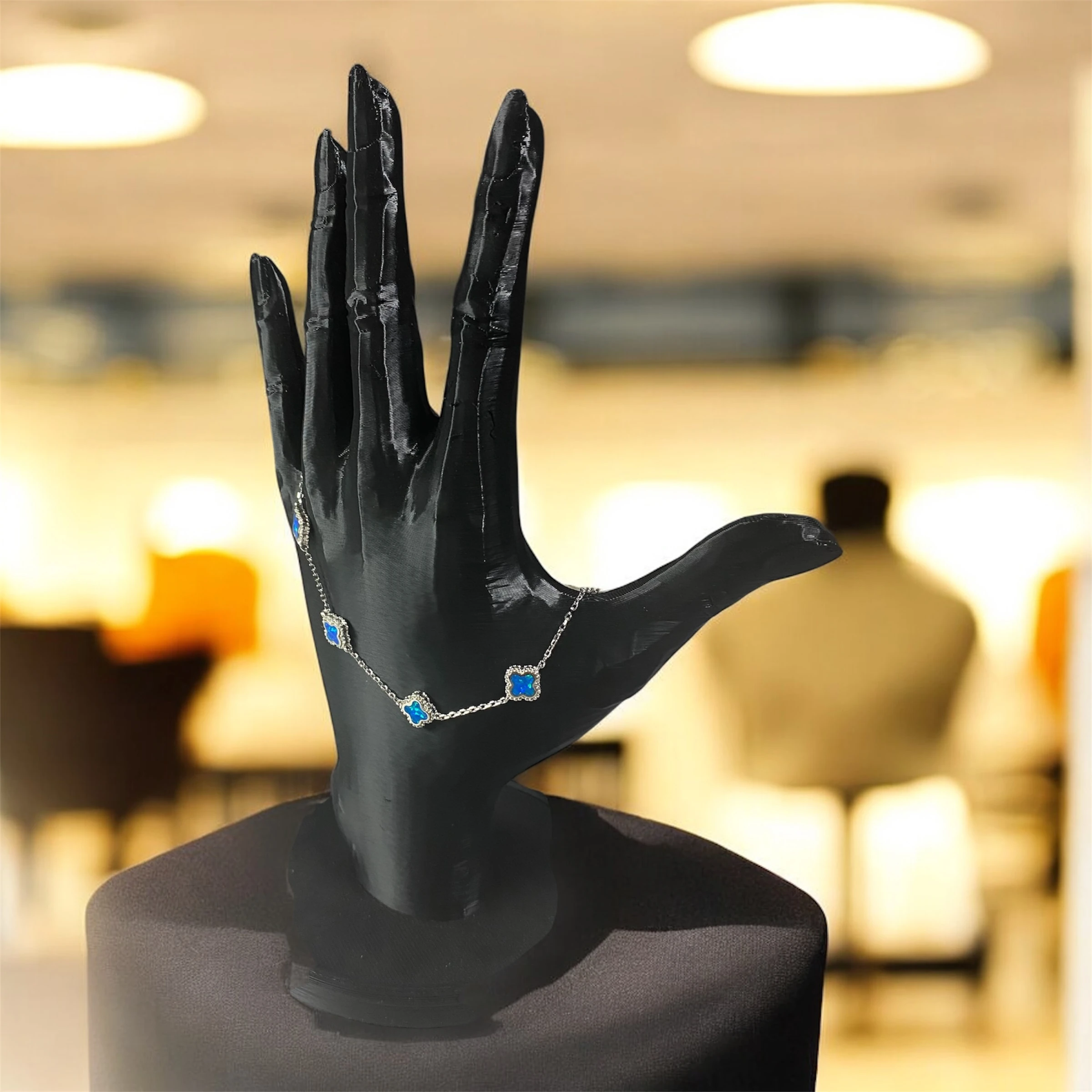 925 Ayar Gümüş Turkuaz Taşlı Uyuyan Güzel Şanslı Yonca Van Cleef Bileklik