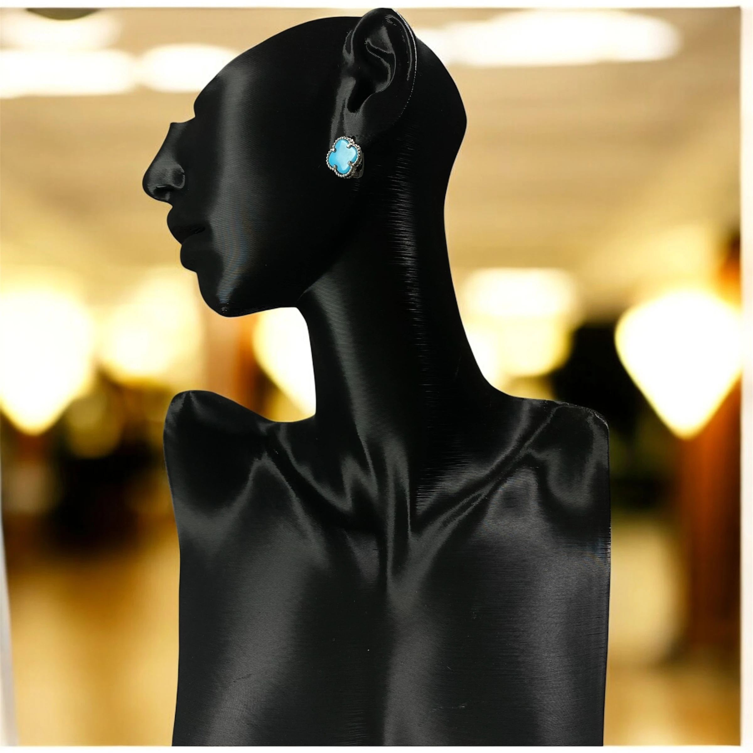 925 Ayar Gümüş Turkuaz Taşlı Şanslı Yonca Van Cleef Küpe