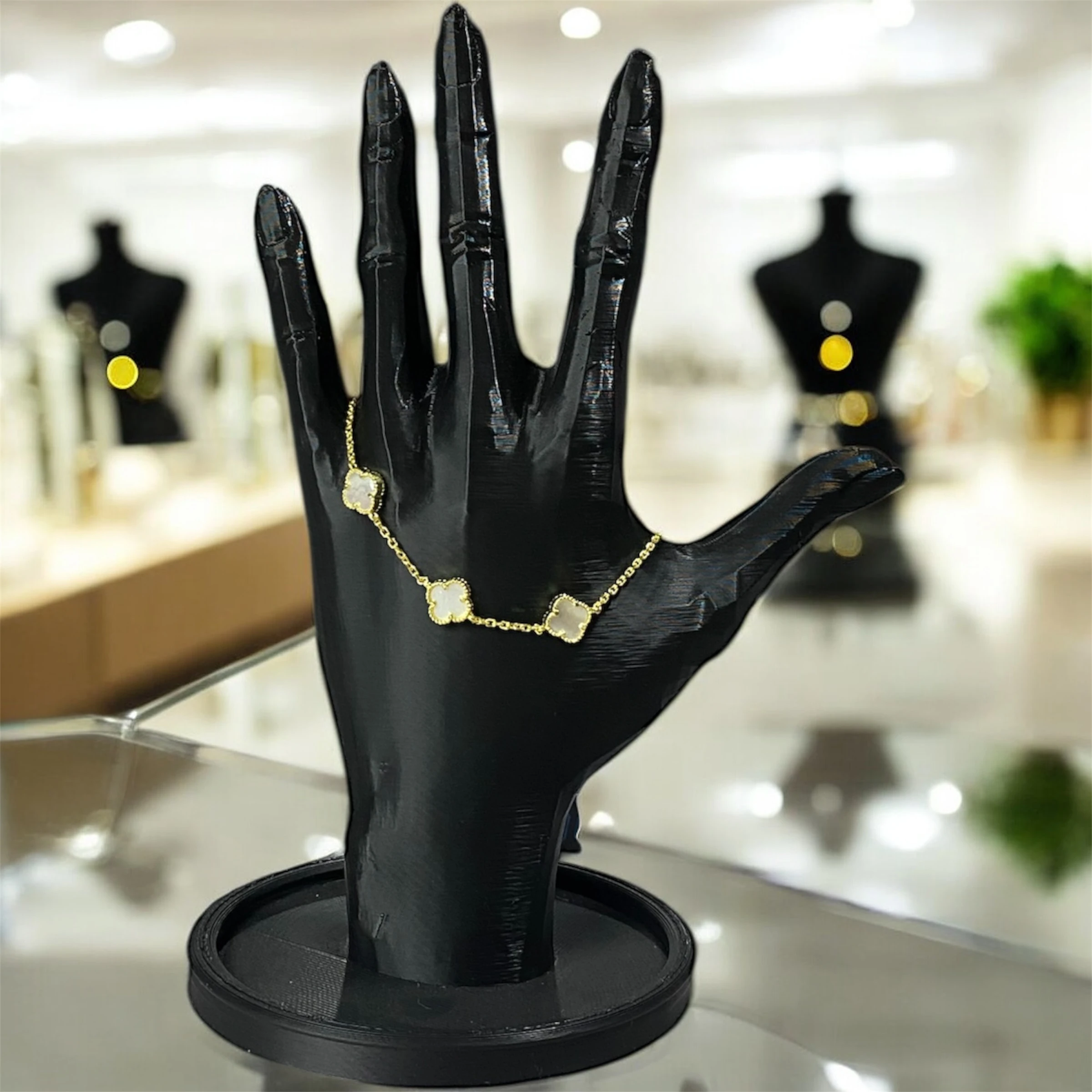 925 Ayar Gümüş Altın Kaplama Sedef Taşlı Şanslı Yonca Van Cleef Bileklik