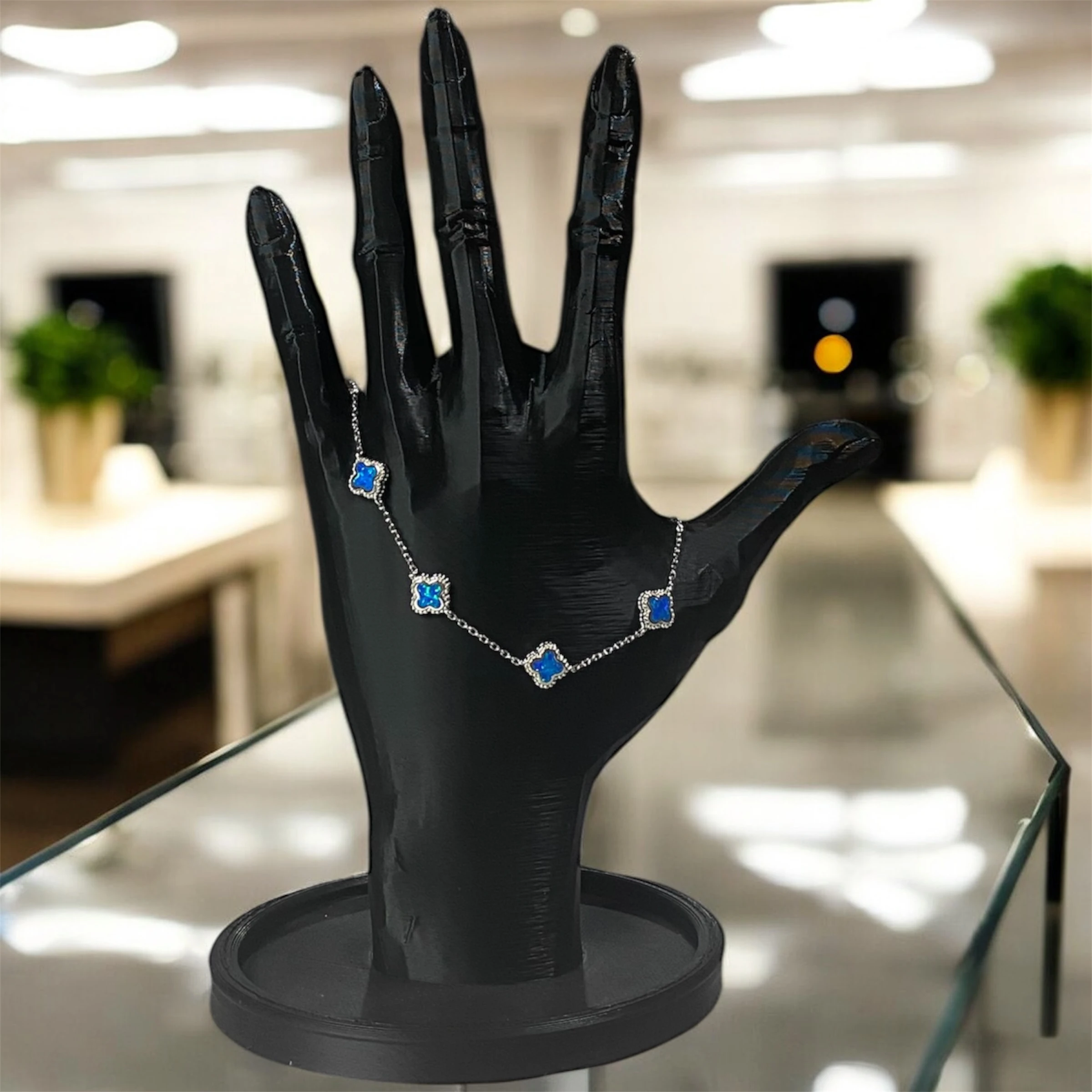 925 Ayar Gümüş Turkuaz Taşlı Uyuyan Güzel Şanslı Yonca Van Cleef Bileklik