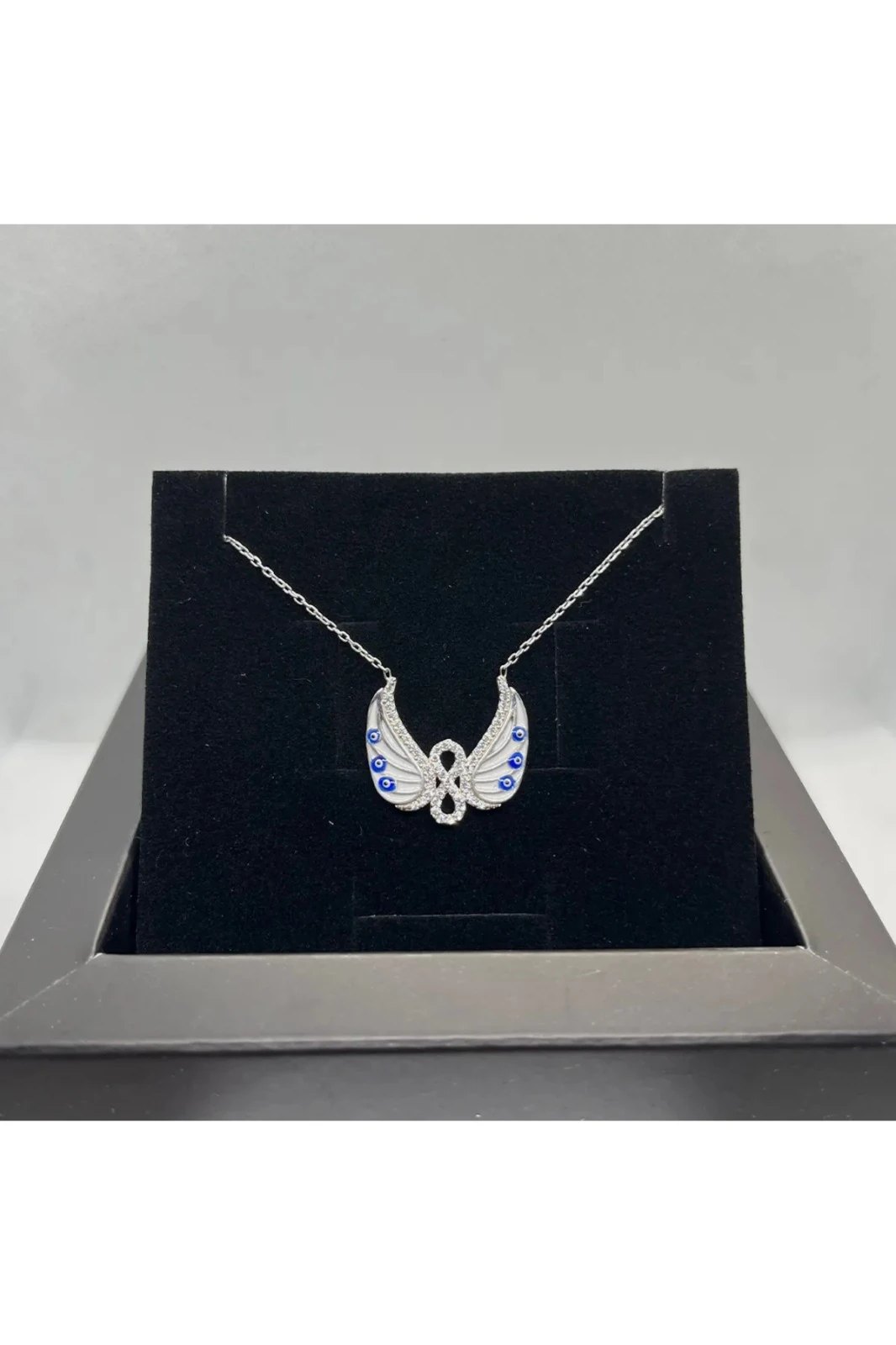 25 Ayar Gümüş Nazar Boncuklu Zirkon Taşlı Kanatlı Sonsuzluk Kolye