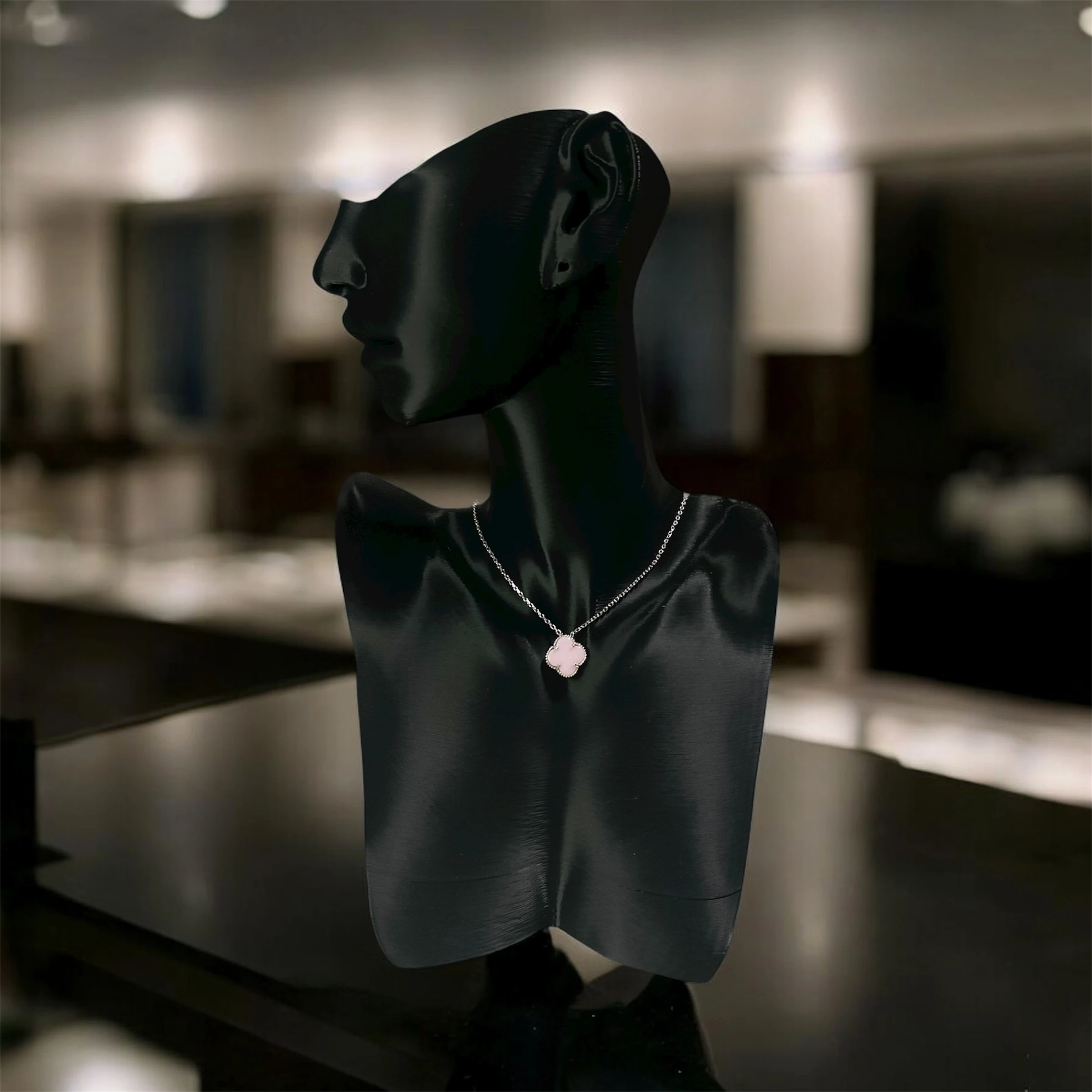 925 Ayar Gümüş Toz PembeTaşlı Şans Yoncası Van Cleef  Kolye Kadın Takı