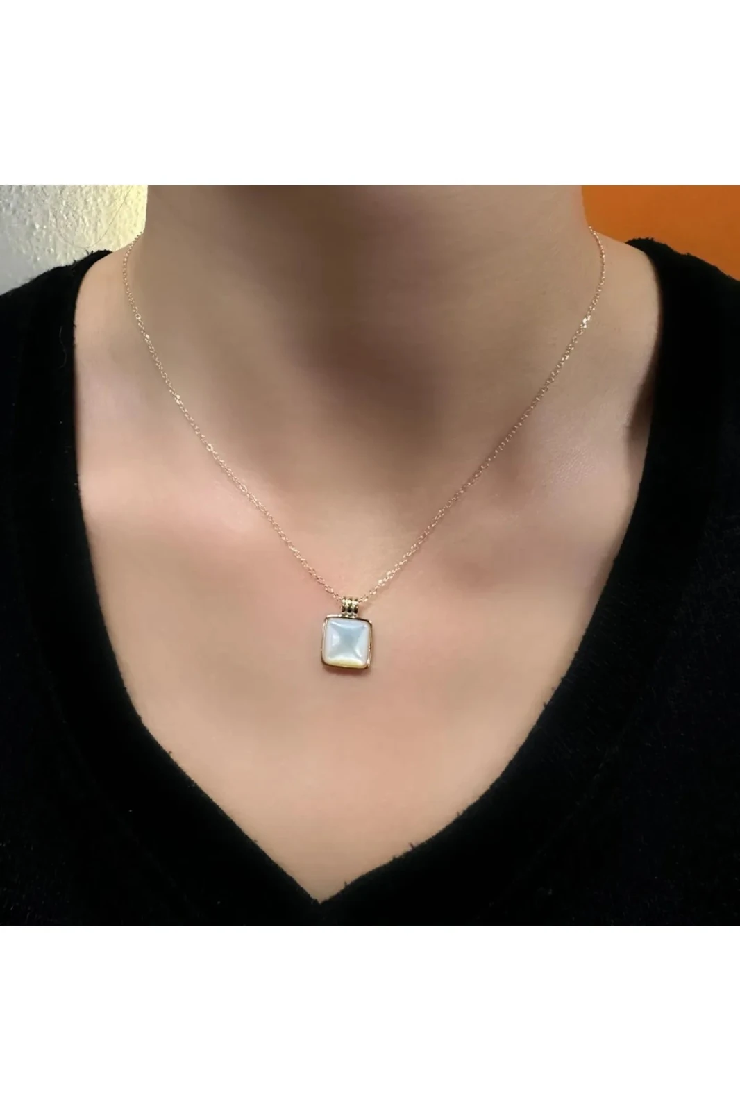 925 Ayar Gümüş Sarı Altın Kaplama İnci Pandantif Hayalet Kolye