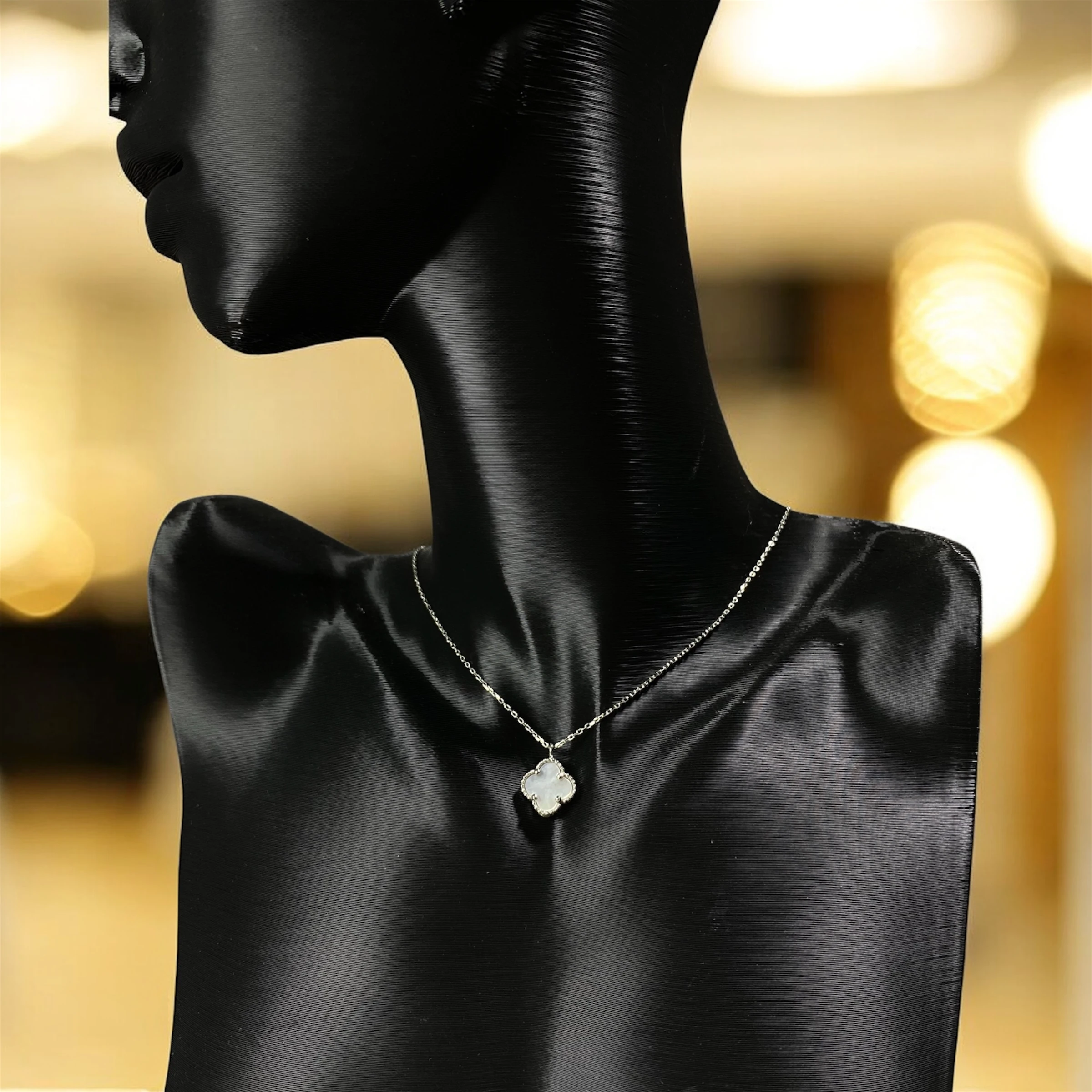 925 Ayar Gümüş Sedef Taşlı Şans Yoncası Van Cleef  Kolye Kadın Takı