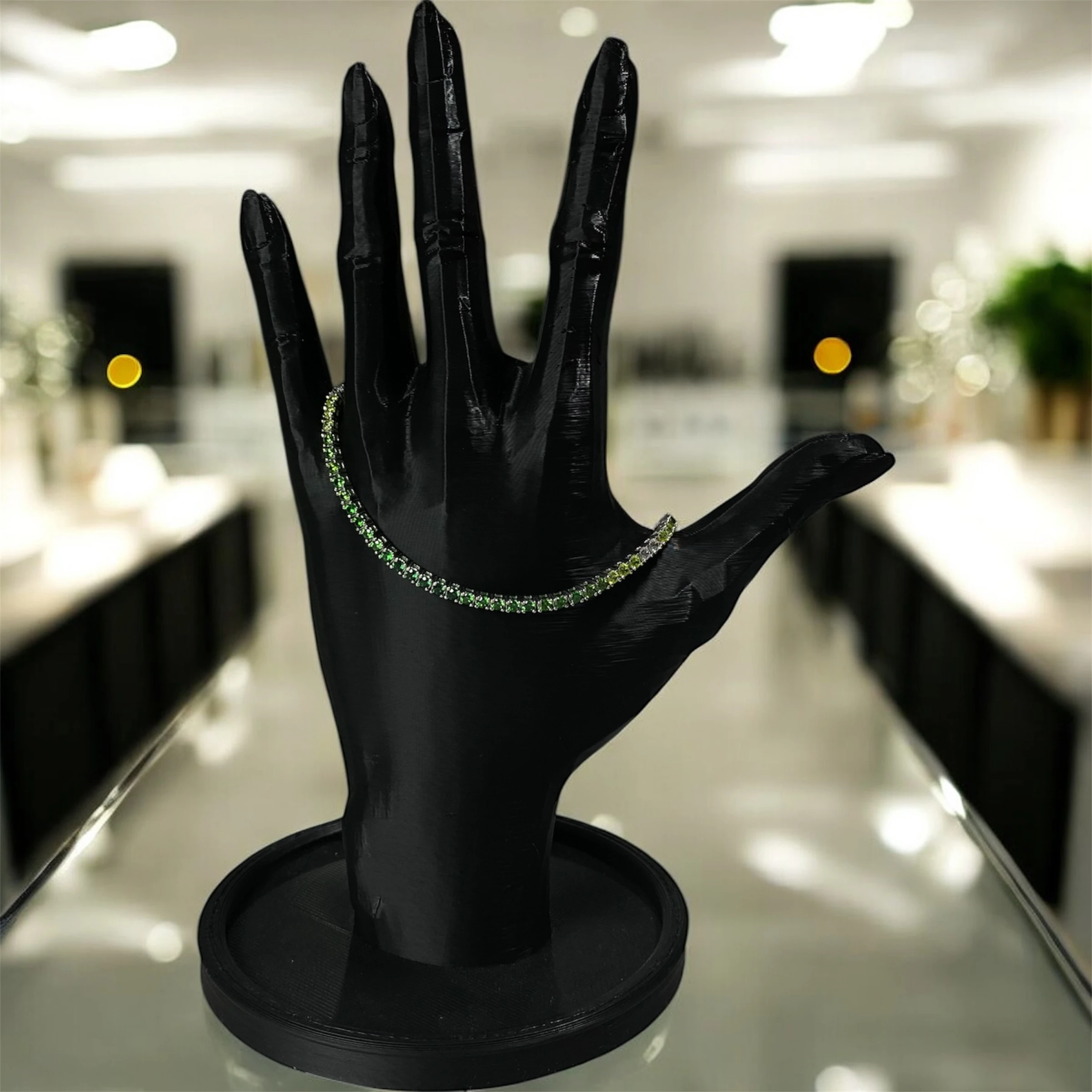 925 Ayar Gümüş Zümrüt ve Zirkon Taşlarla Süslü Su Yolu Bileklik