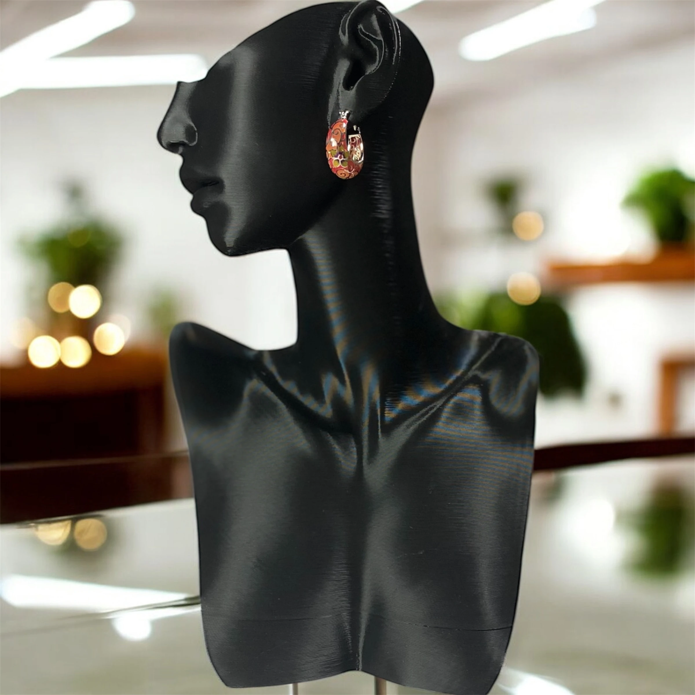 925 Ayar Gümüş Turuncu, Kırmızı Renkli Halka Küpe