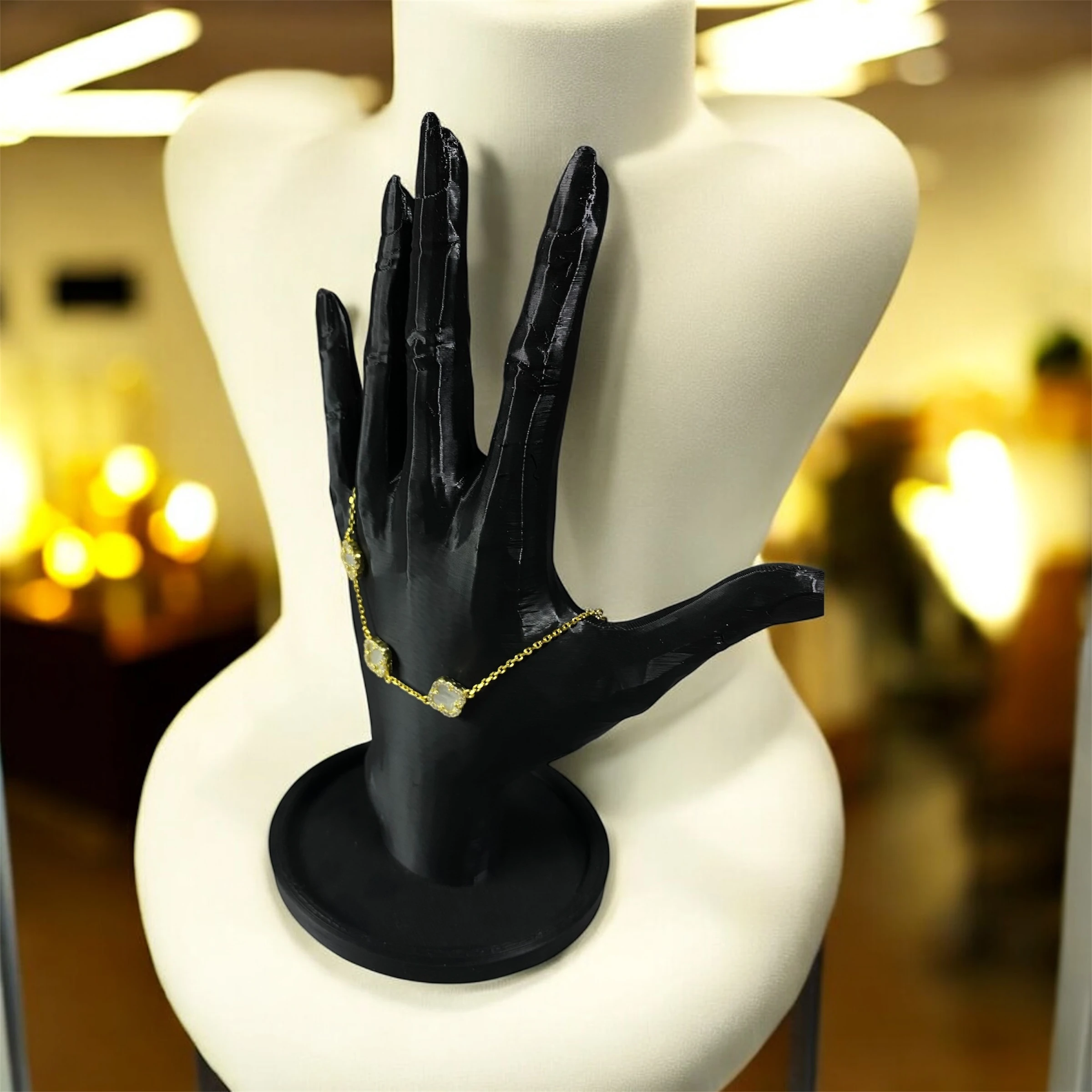 925 Ayar Gümüş Altın Kaplama Sedef Taşlı Şanslı Yonca Van Cleef Zirkon Taşlı  Bileklik