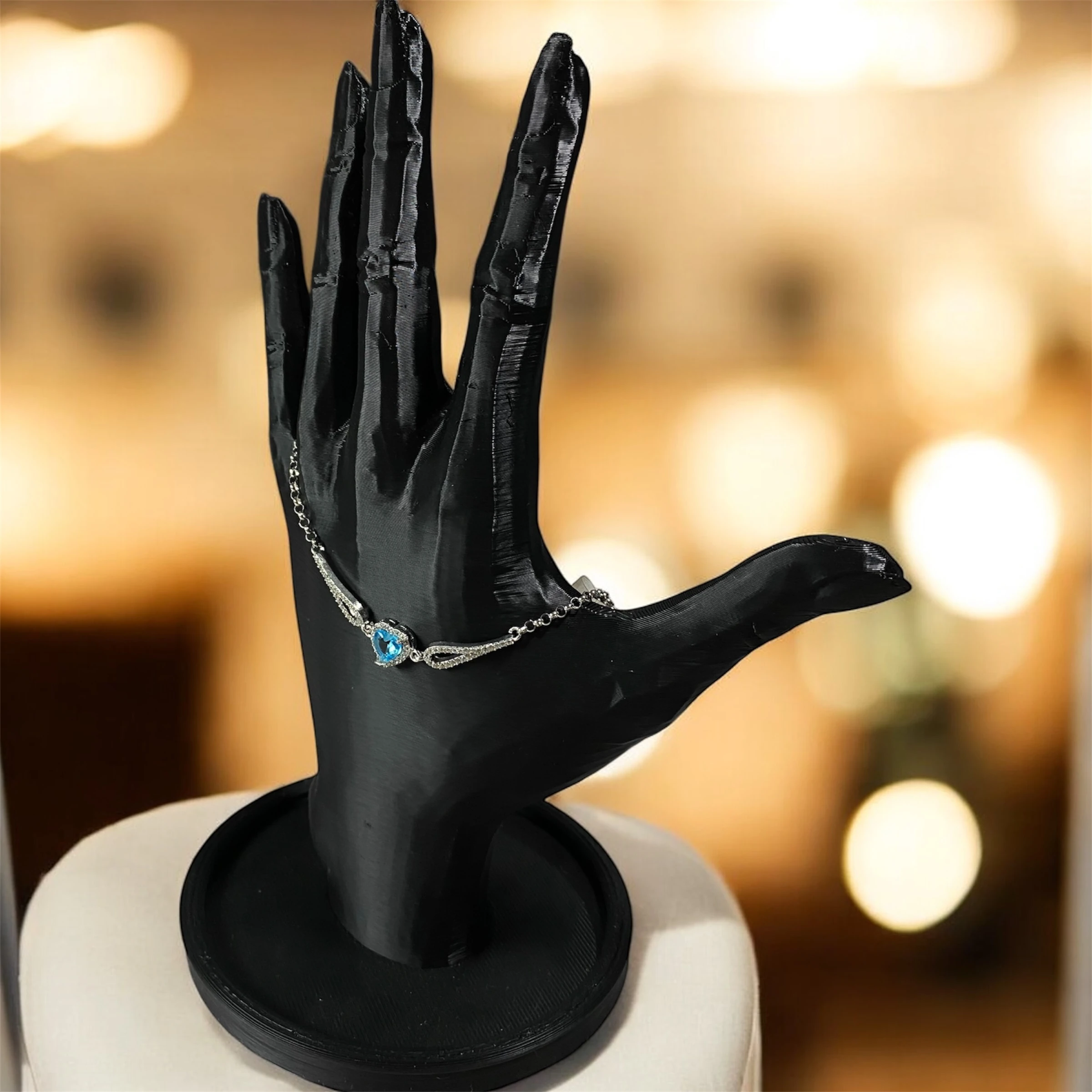 925 Ayar Gümüş Turkuaz Kalp Taşlı Zirkon Taşlarla Çevrili Bileklik