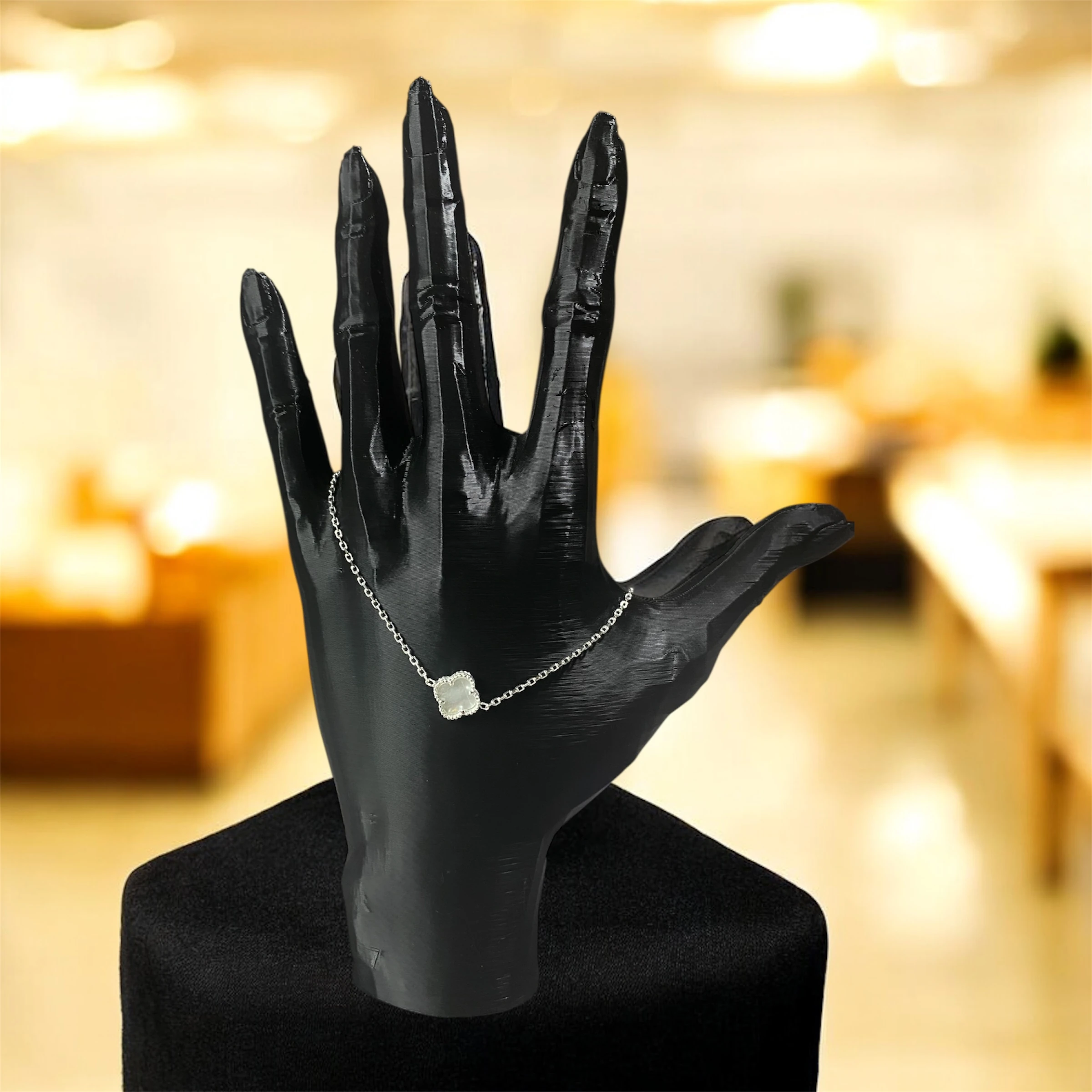 925 Ayar Gümüş Sedef Taşlı Tekli Şanslı Yonca Van Cleef Minimalist Bileklik