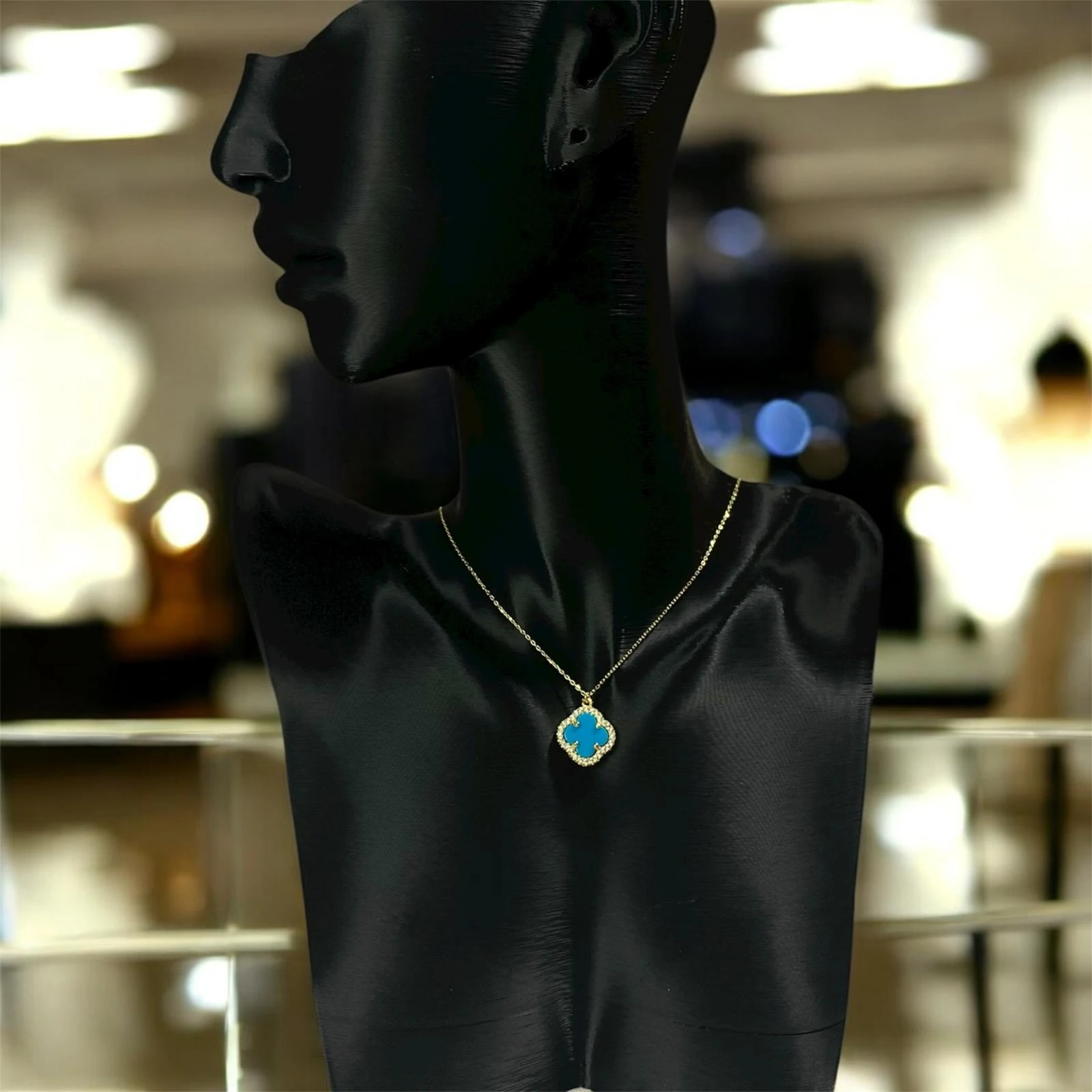 925 Ayar Gümüş Altın Kaplama Gökyüzü Yoncası Van Cleef Zirkon Taşlı Kolye Kadın Takı