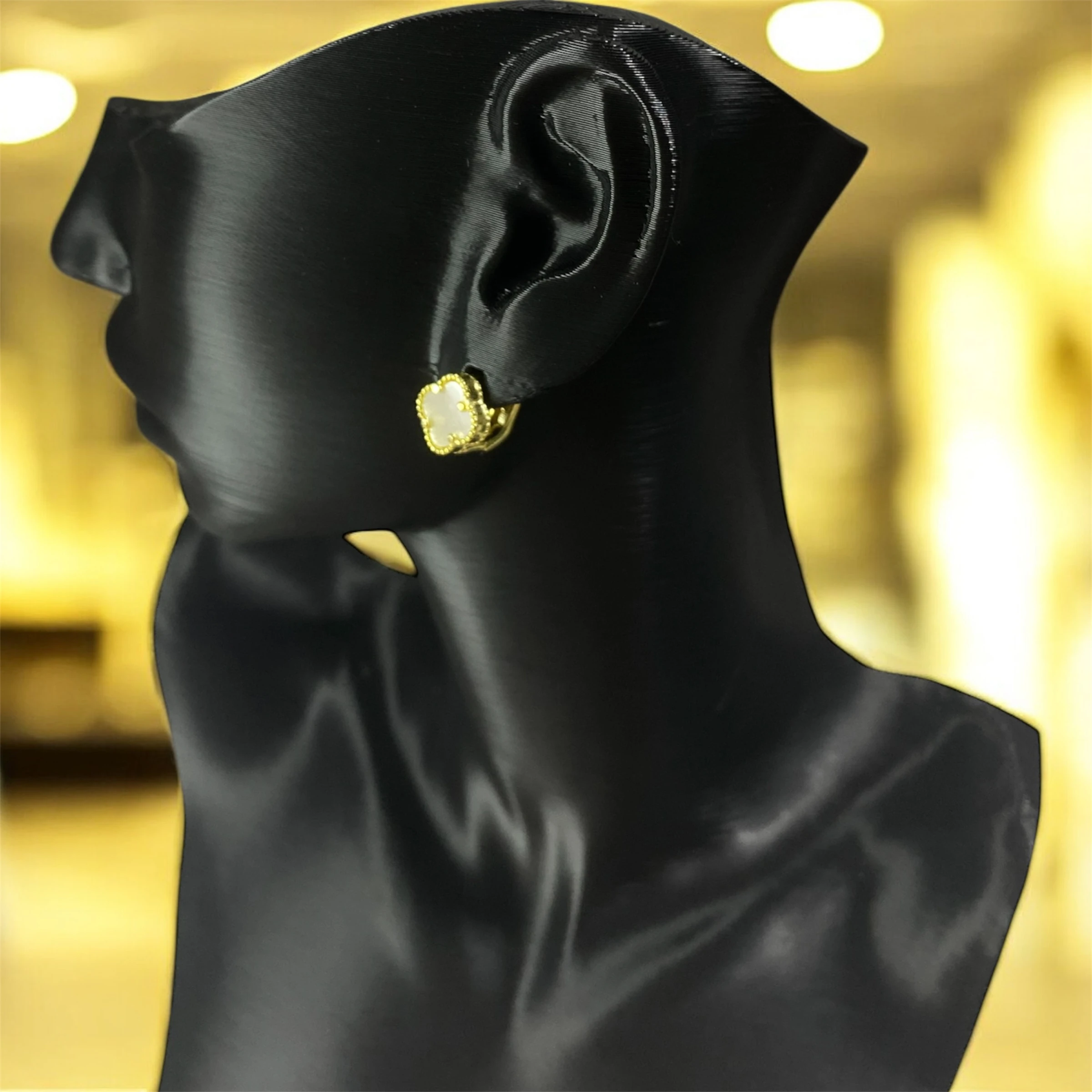 925 Ayar Gümüş Altın Kaplama Sedef Taşlı Şanslı Yonca Van Cleef Küpe