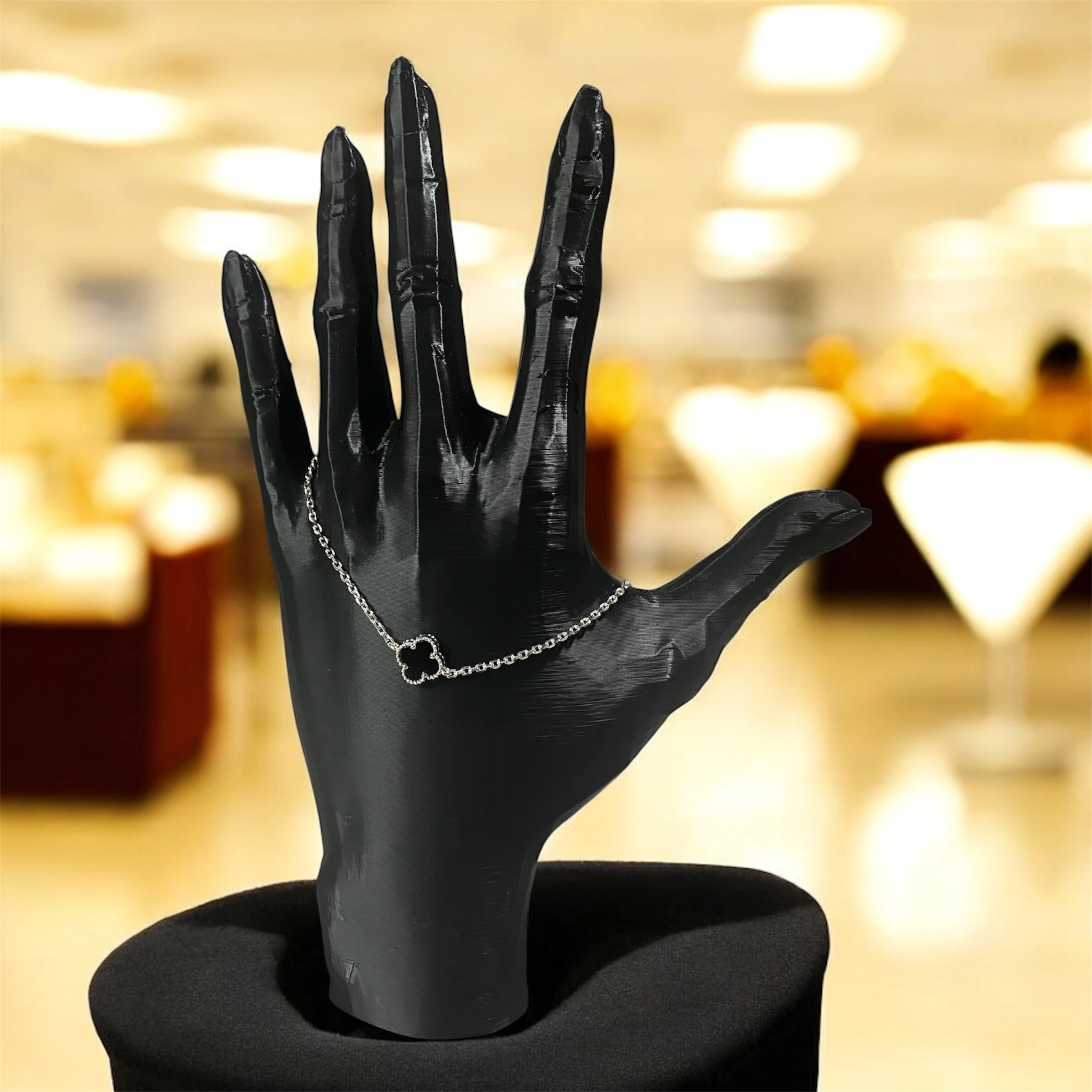 925 Ayar Gümüş Siyah Taşlı Tekli Şanslı Yonca Van Cleef Minimalist Bileklik