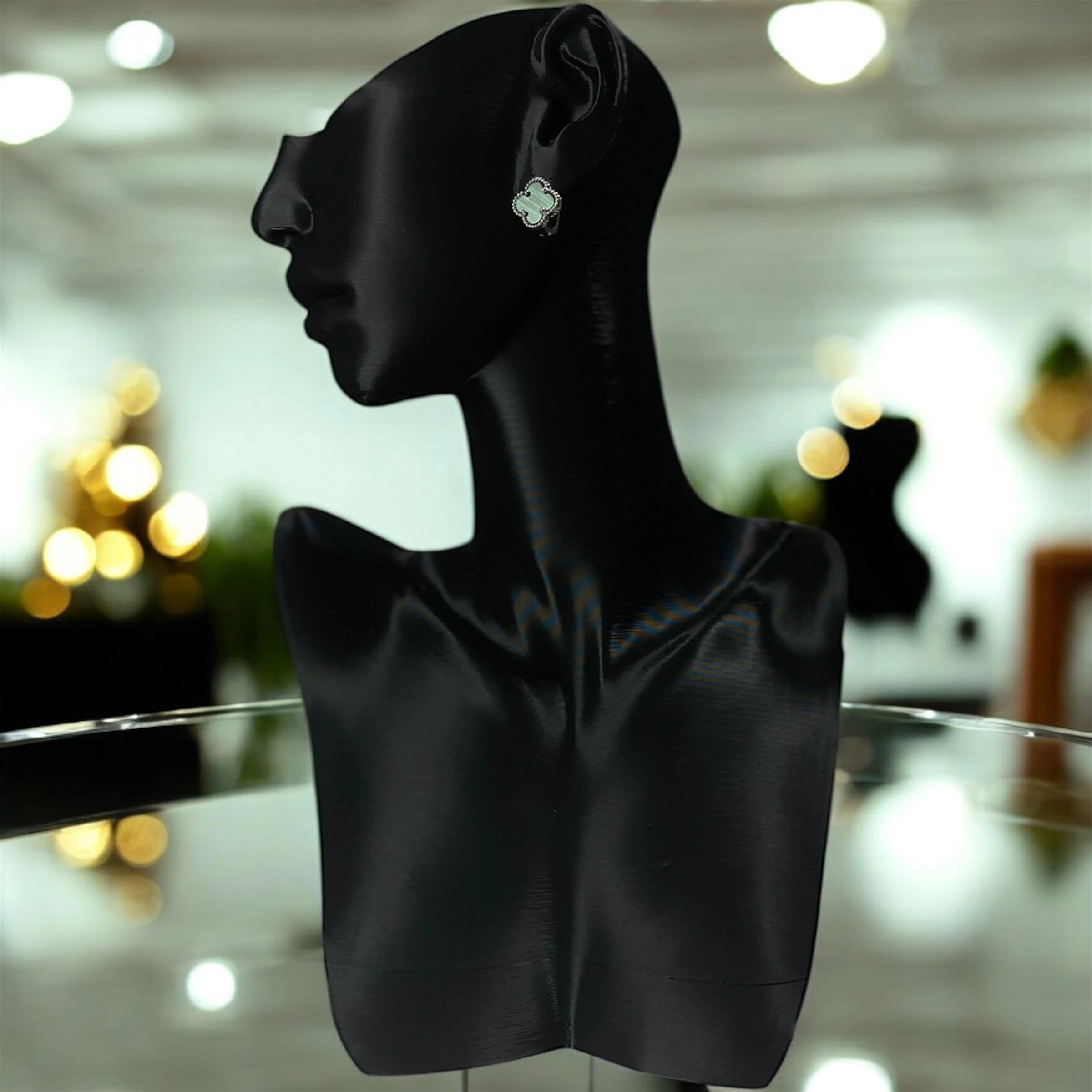 925 Ayar Gümüş Malahit Taşlı Şanslı Yonca Van Cleef Küpe