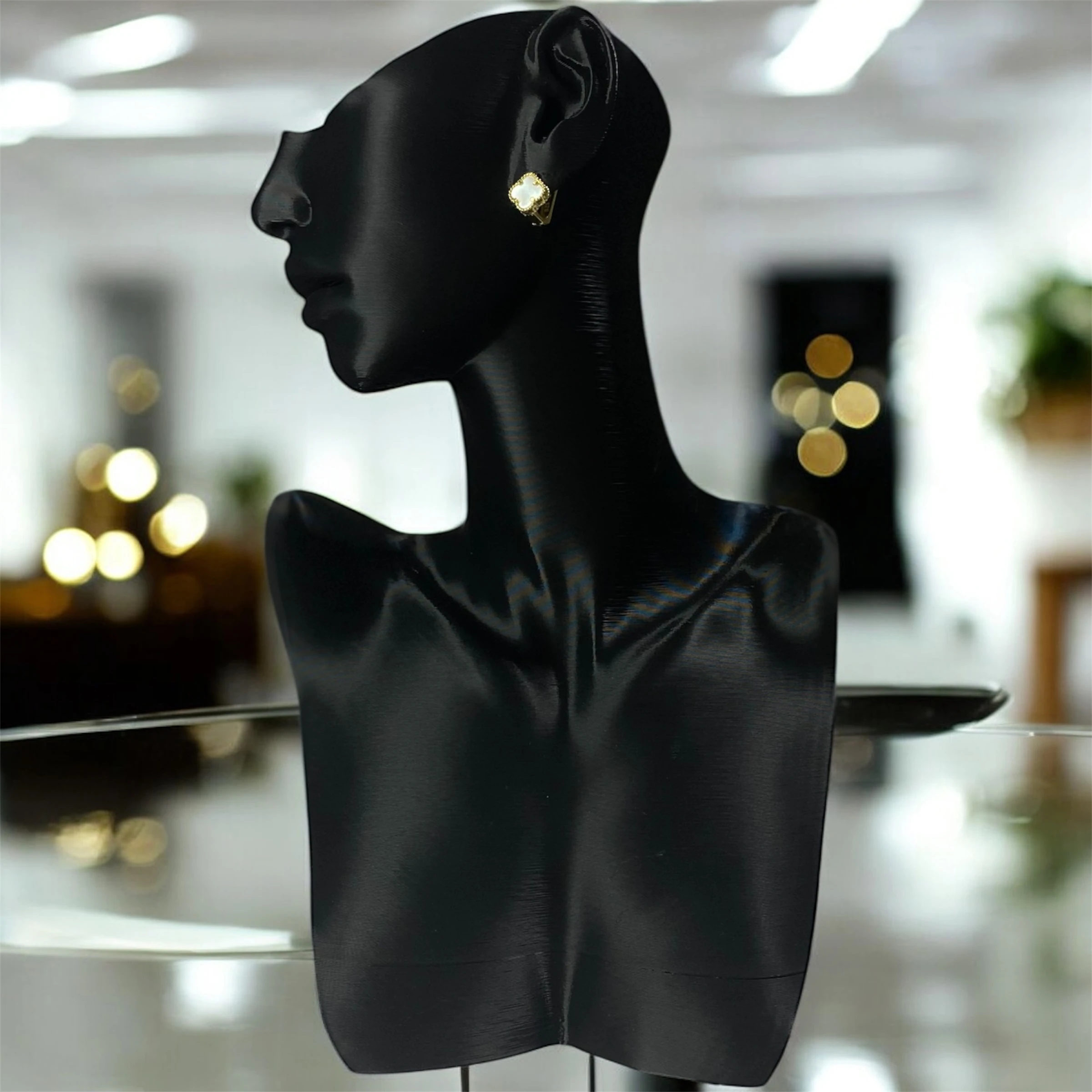 925 Ayar Gümüş Altın Kaplama Sedef Taşlı Şanslı Yonca Van Cleef Küpe