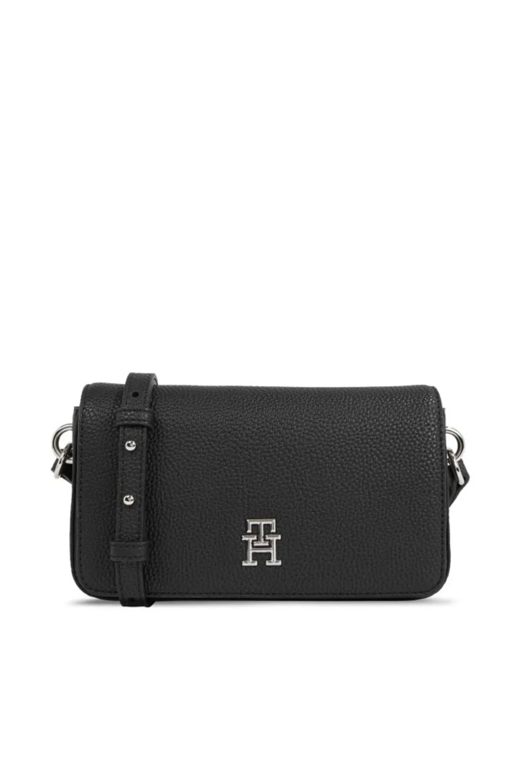 Tommy Hilfiger Deri Kart Bölmeli Günlük Kullanım Siyah Omuz Çantası