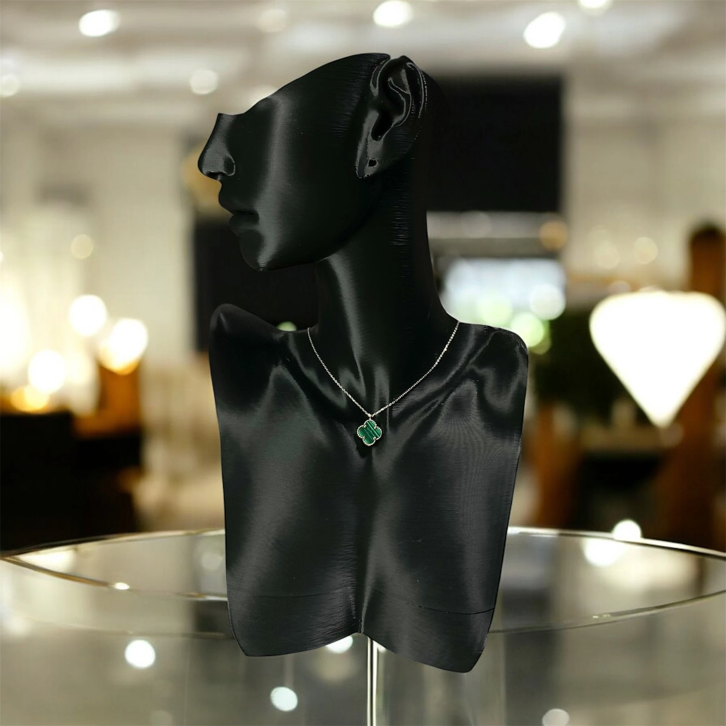 925 Ayar Gümüş Malakit Taşlı Şans Yoncası Van Cleef  Kolye Kadın Takı