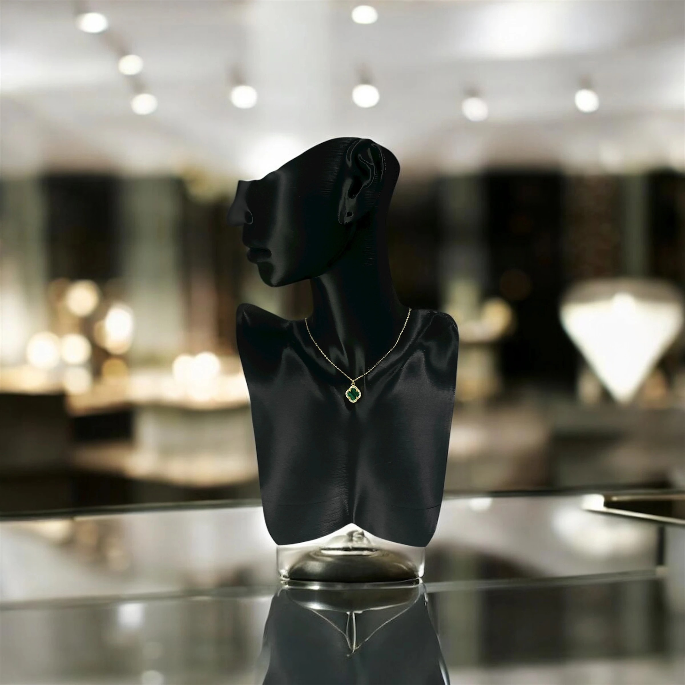 925 Ayar Gümüş Altın Kaplama Malakit Taşlı Şans Yoncası Van Cleef  Kolye Kadın Takı