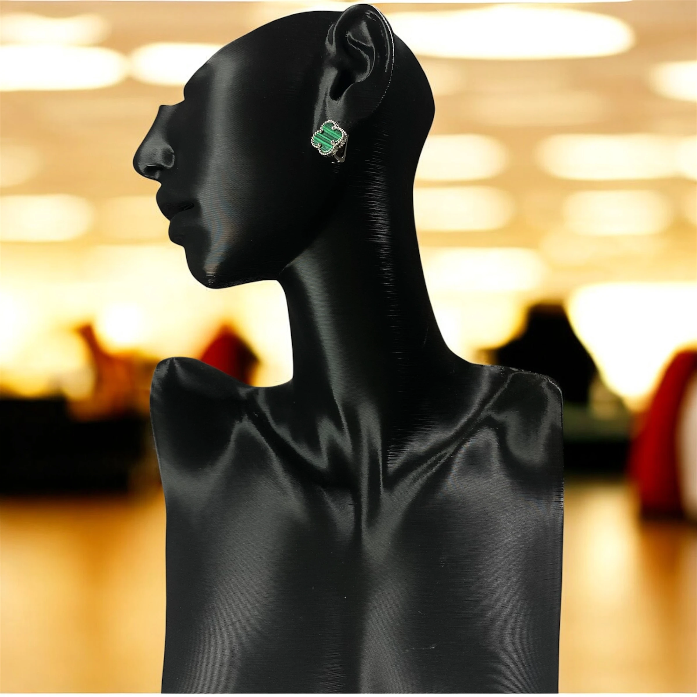 925 Ayar Gümüş Malahit Taşlı Şanslı Yonca Van Cleef Küpe