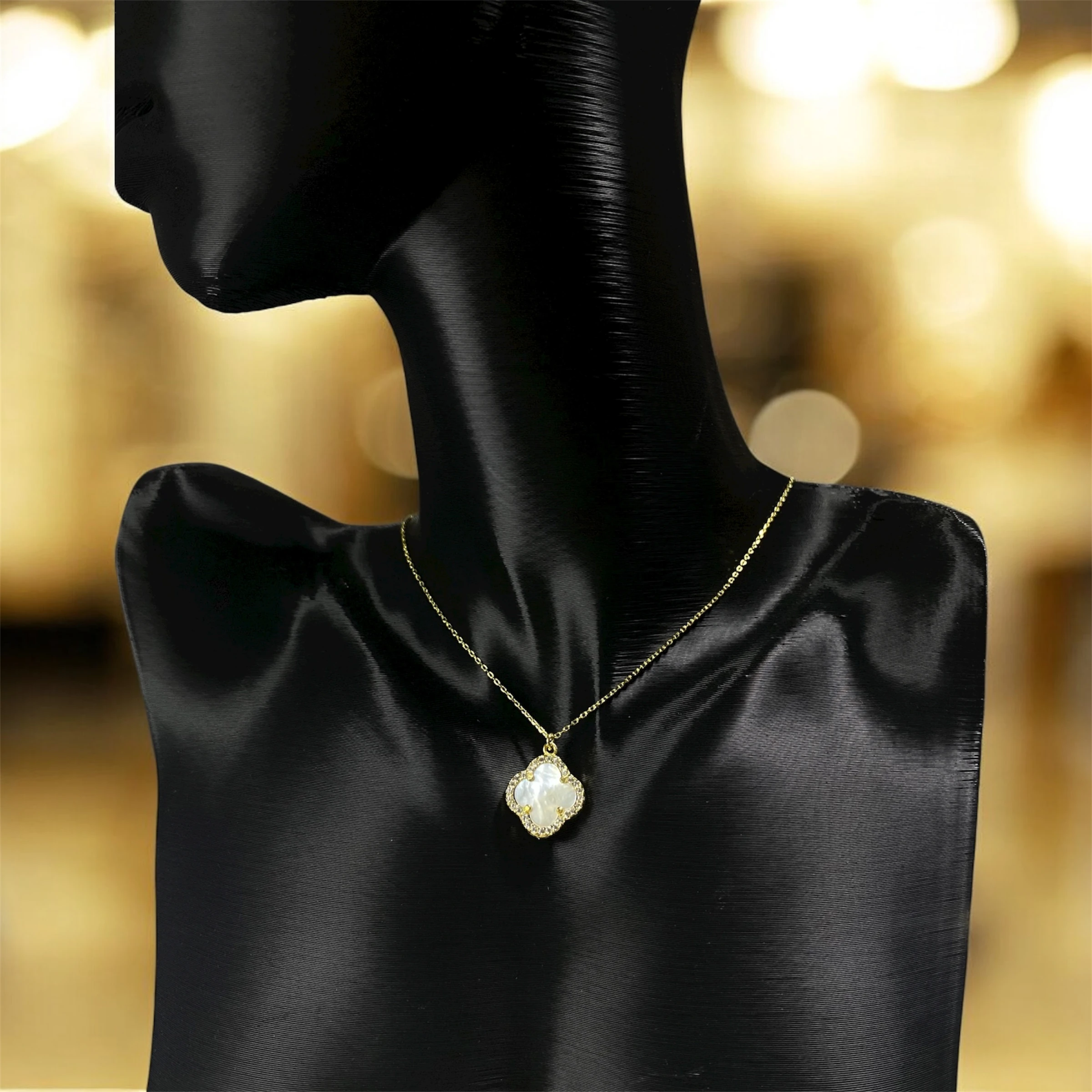 925 Ayar Gümüş Altın Kaplama Sedef Taşlı Şans Yoncası Van Cleef  Kolye Kadın Takı