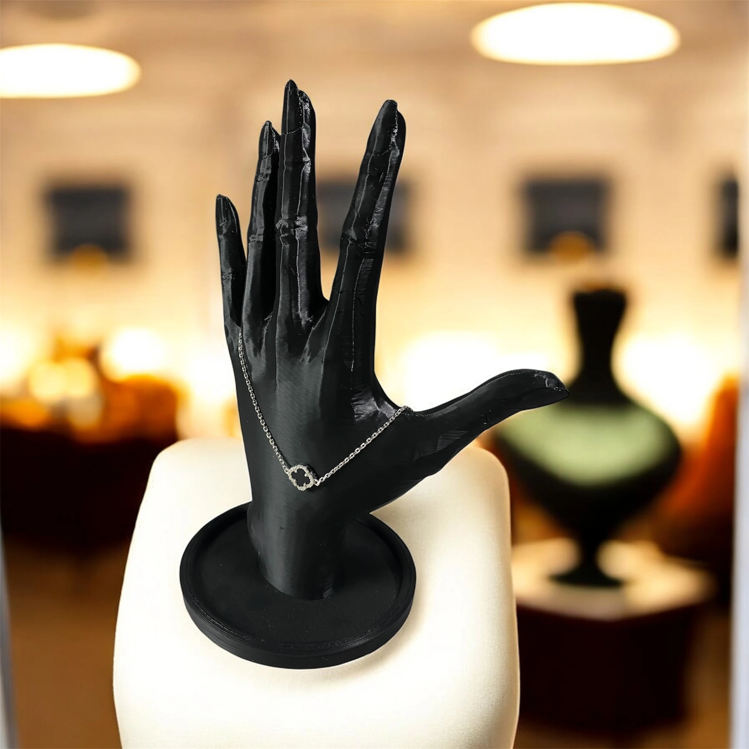 925 Ayar Gümüş Siyah Taşlı Şanslı Yonca Van Cleef Zirkon Taşlı Minimalist Bileklik