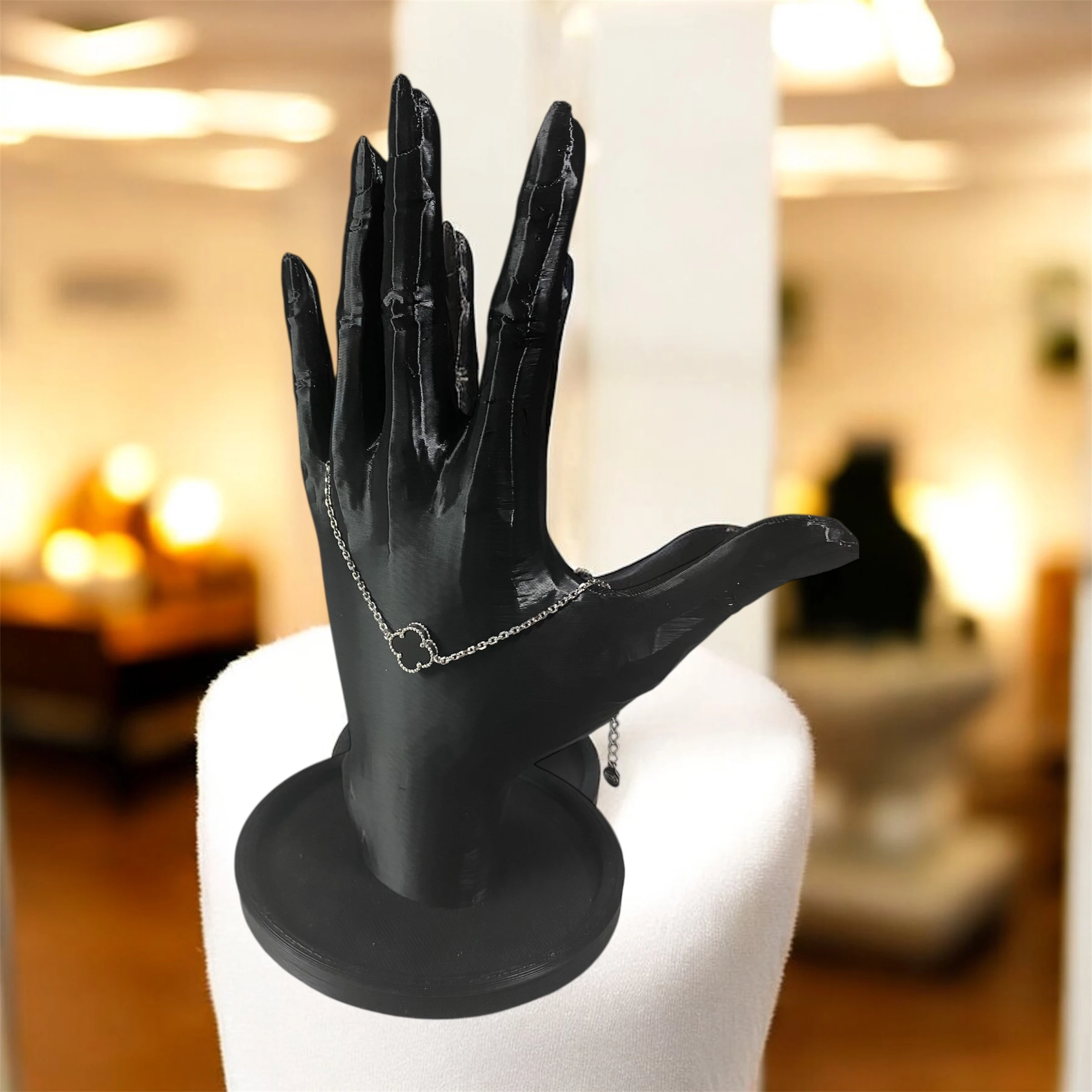 925 Ayar Gümüş Siyah Taşlı Tekli Şanslı Yonca Van Cleef Bileklik