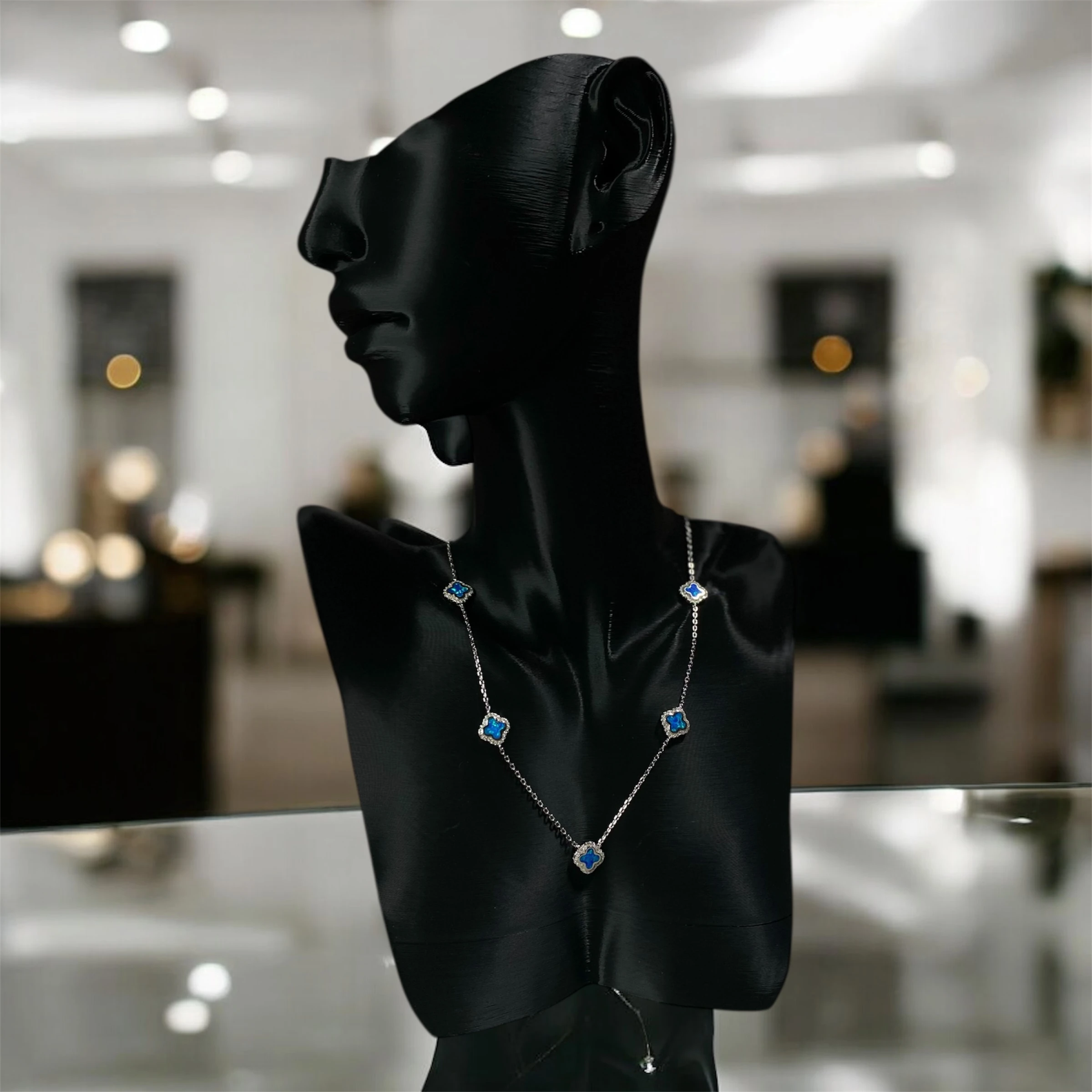 925 Ayar Gümüş Turkuaz Taşlı Şans Yoncası Van Cleef  Kolye Kadın Takı