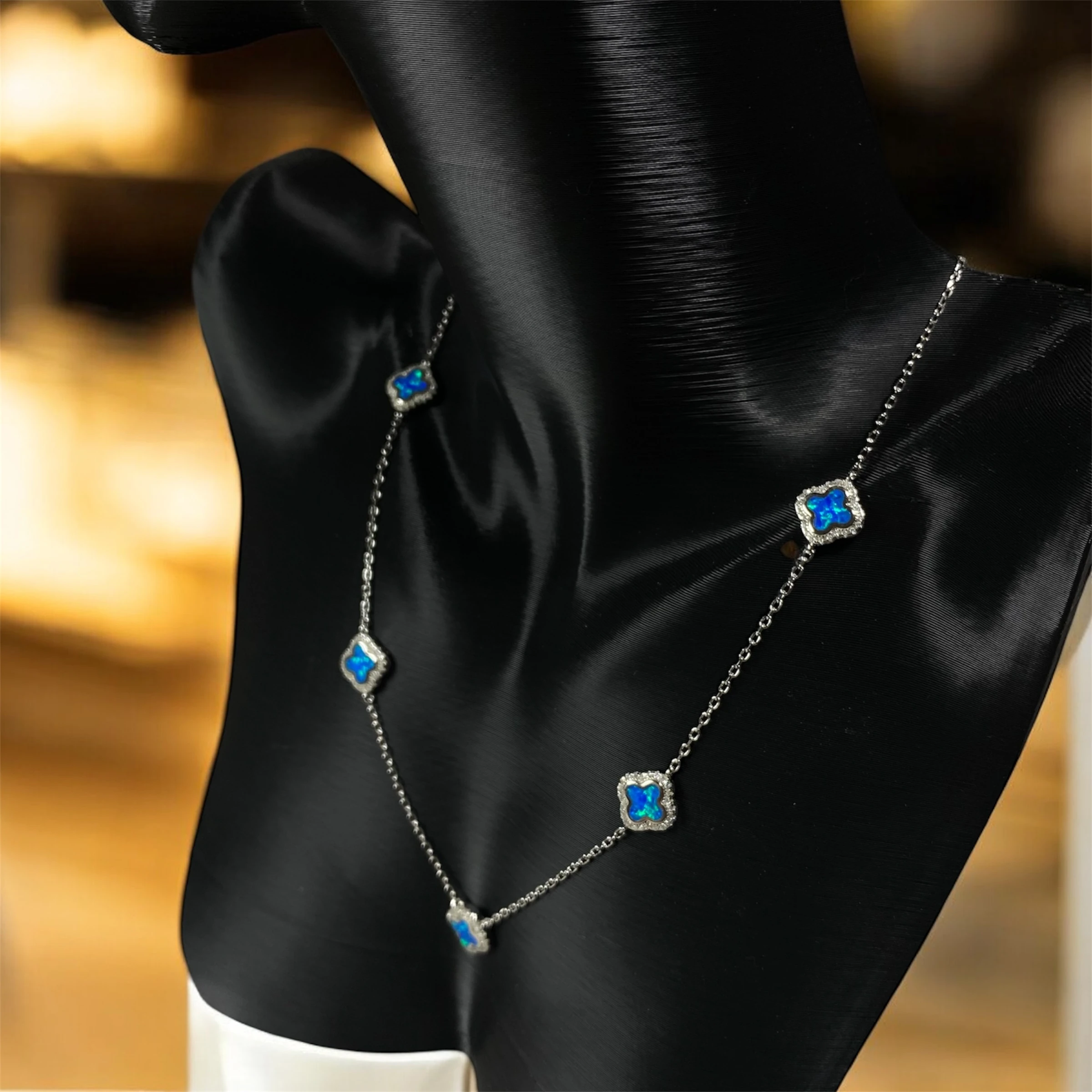 925 Ayar Gümüş Turkuaz Taşlı Şans Yoncası Van Cleef  Kolye Kadın Takı