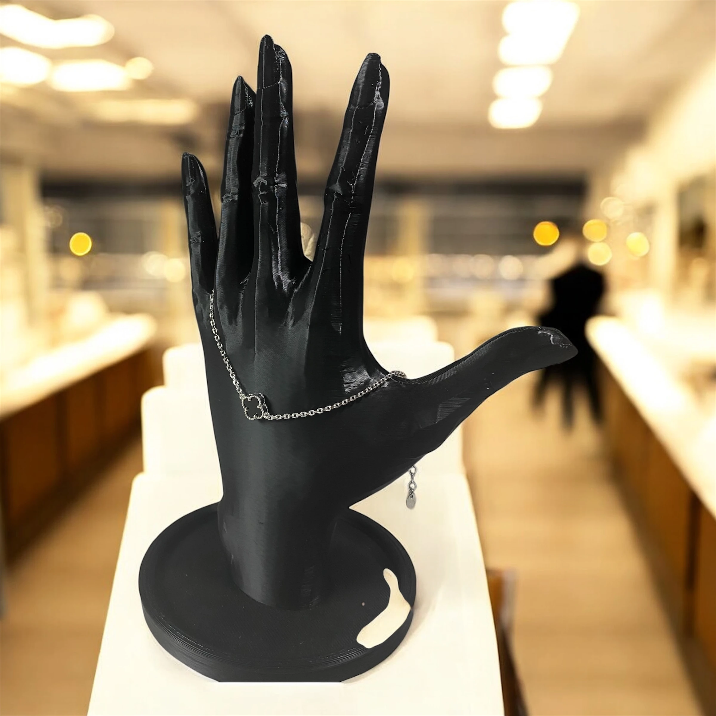 925 Ayar Gümüş Siyah Taşlı Tekli Şanslı Yonca Van Cleef Minimalist Bileklik