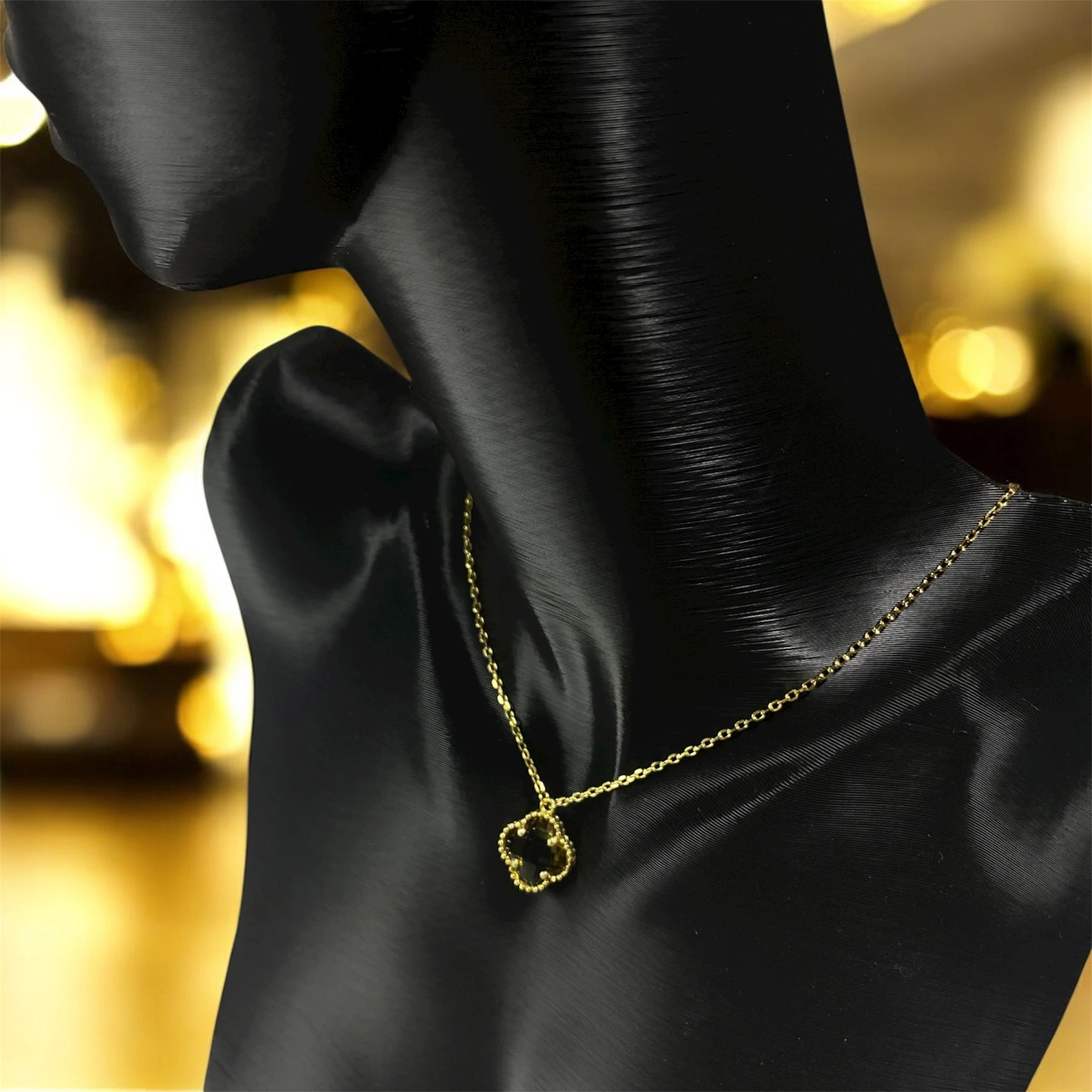 925 Ayar Gümüş Altın Kaplama Yeşil Kuvars Taşlı Şans Yoncası Van Cleef  Kolye Kadın Takı