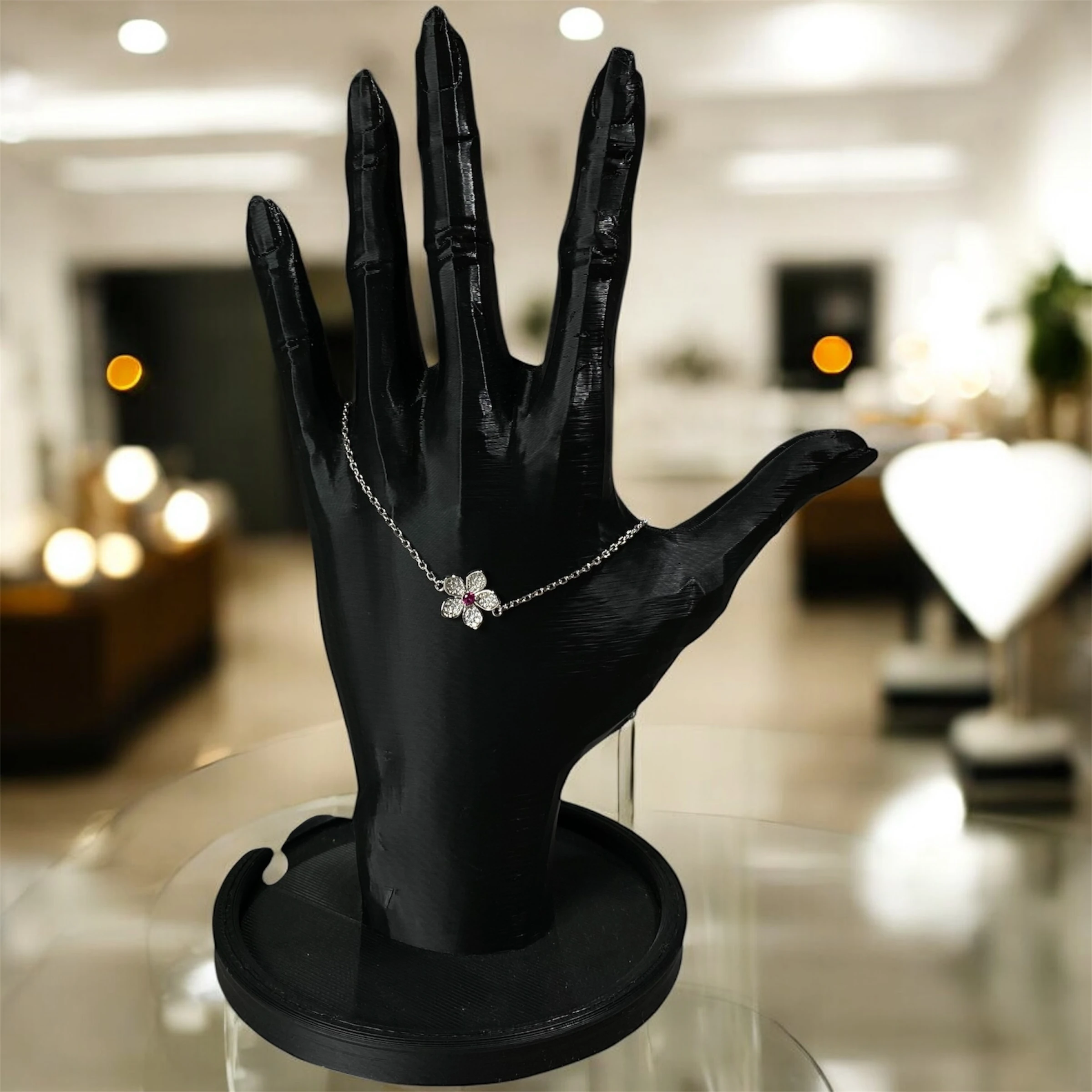 925 Ayar Gümüş Pembe ve Zirkon Taşlı Çiçek Bileklik