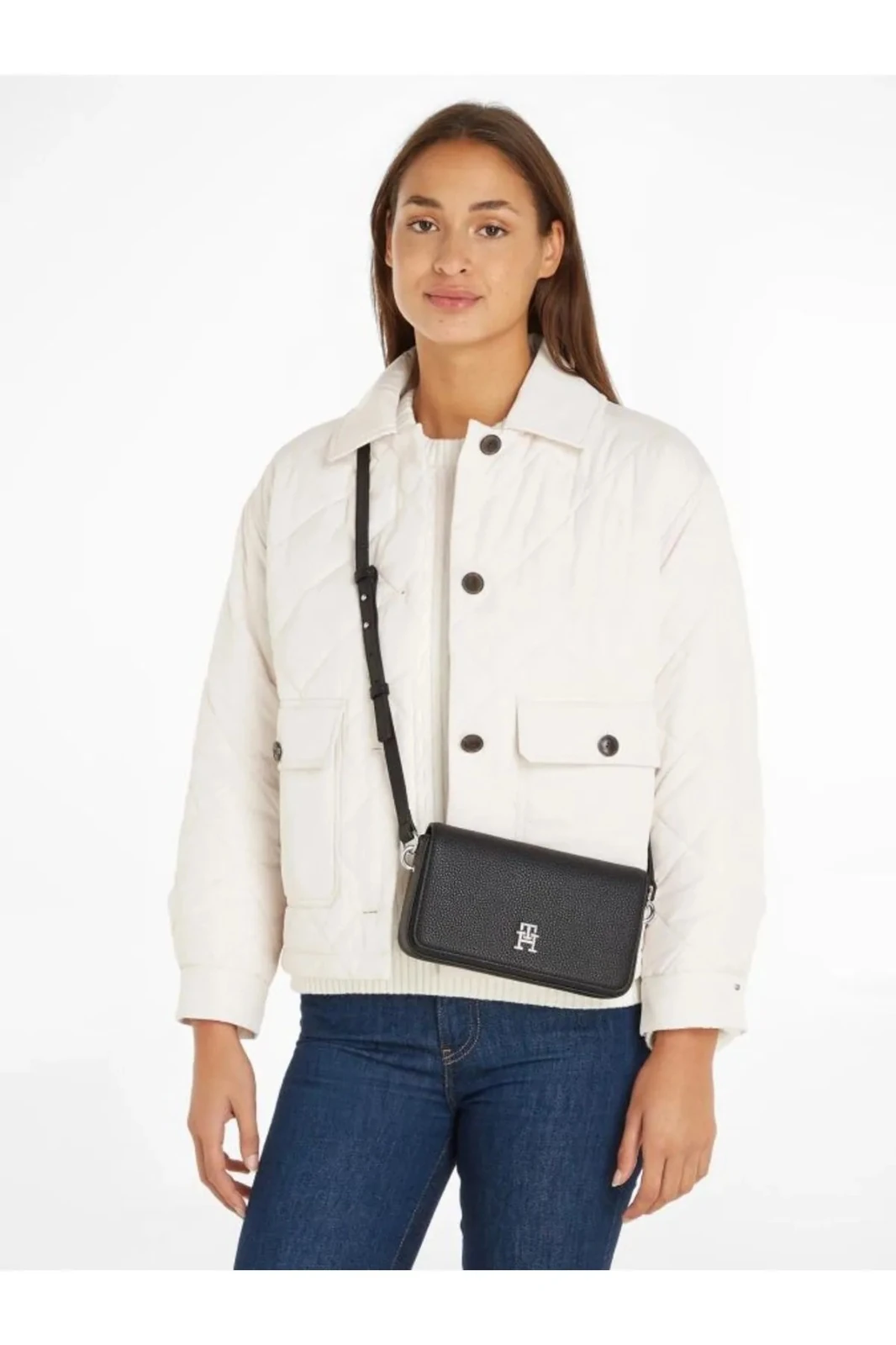 Tommy Hilfiger Deri Kart Bölmeli Günlük Kullanım Siyah Omuz Çantası