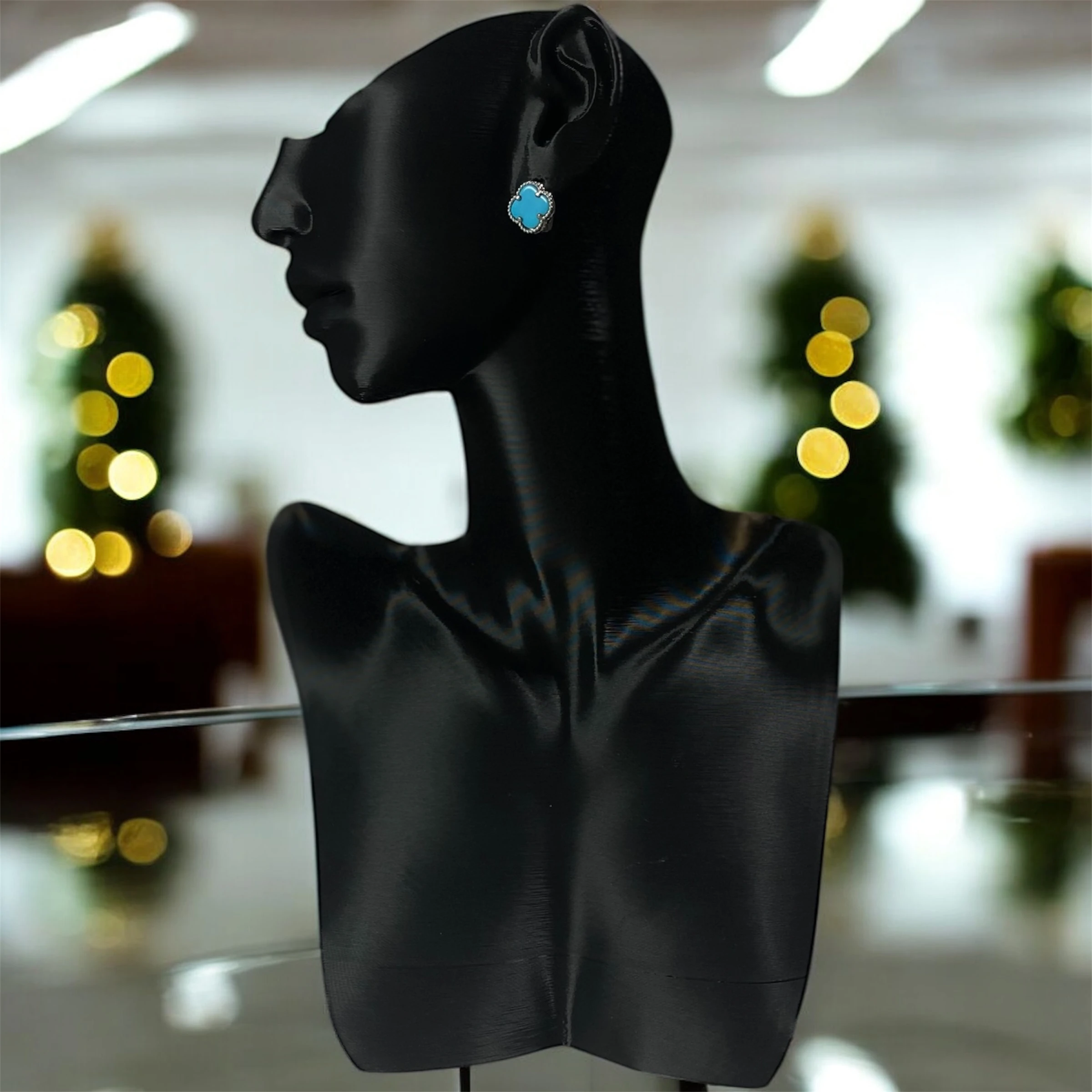 925 Ayar Gümüş Turkuaz Taşlı Şanslı Yonca Van Cleef Küpe