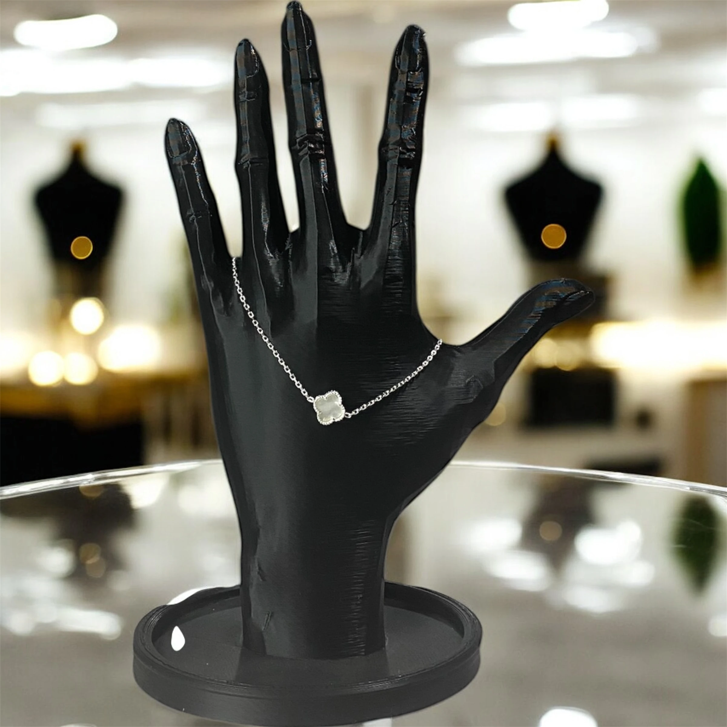 925 Ayar Gümüş Sedef Taşlı Tekli Şanslı Yonca Van Cleef Minimalist Bileklik