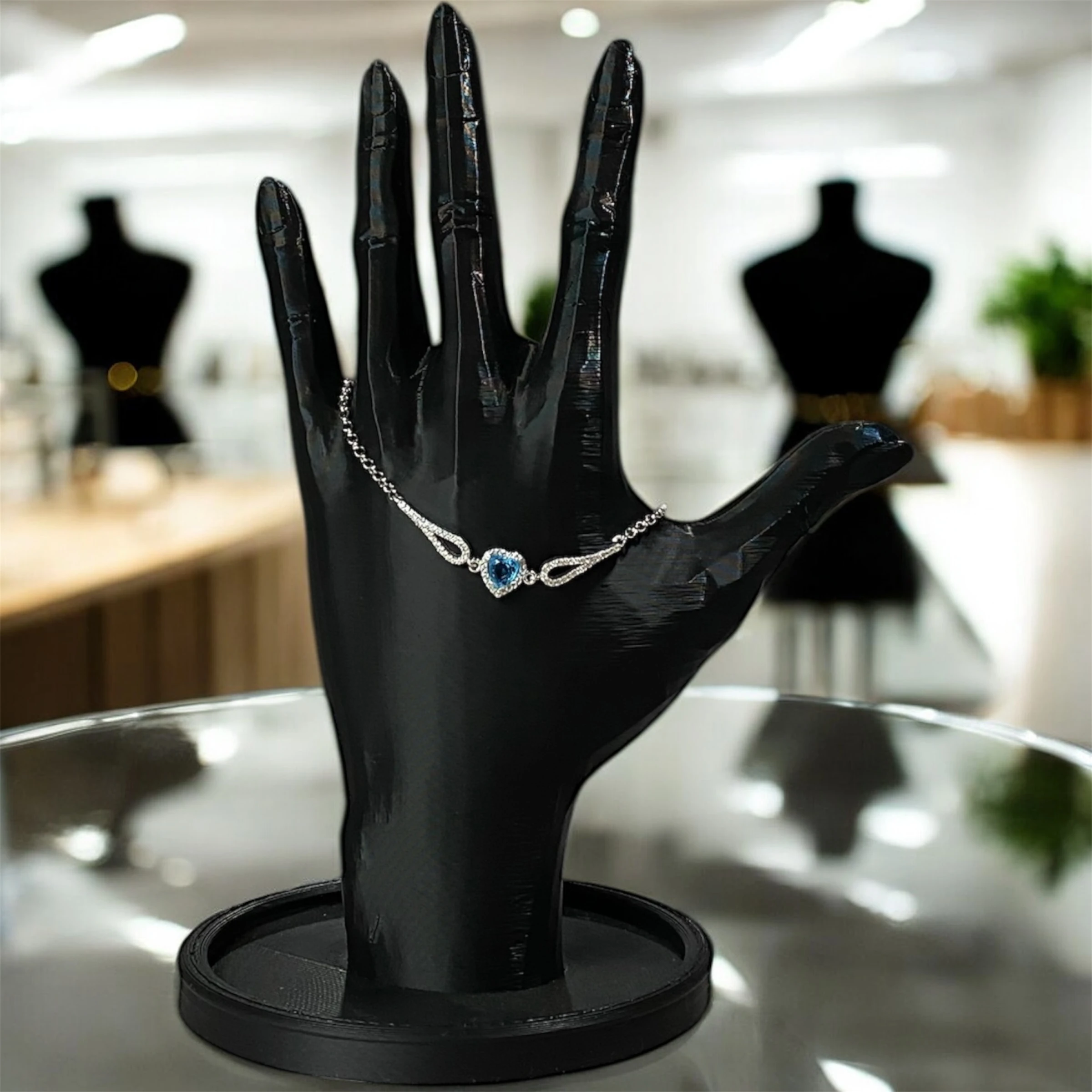 925 Ayar Gümüş Turkuaz Kalp Taşlı Zirkon Taşlarla Çevrili Bileklik