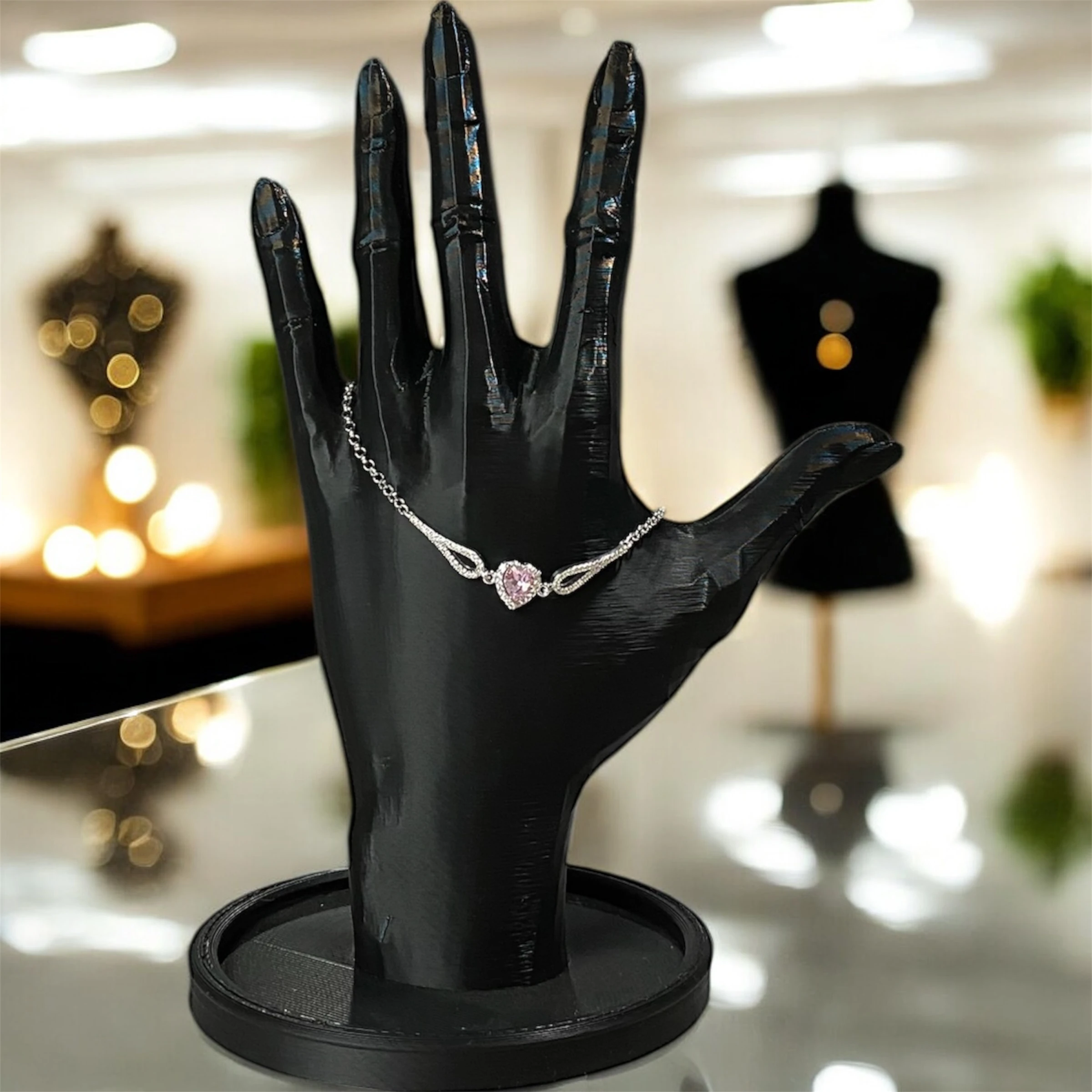 925 Ayar Gümüş Pembe Kalp Taşlı Zirkon Taşlarla Çevrili Bileklik