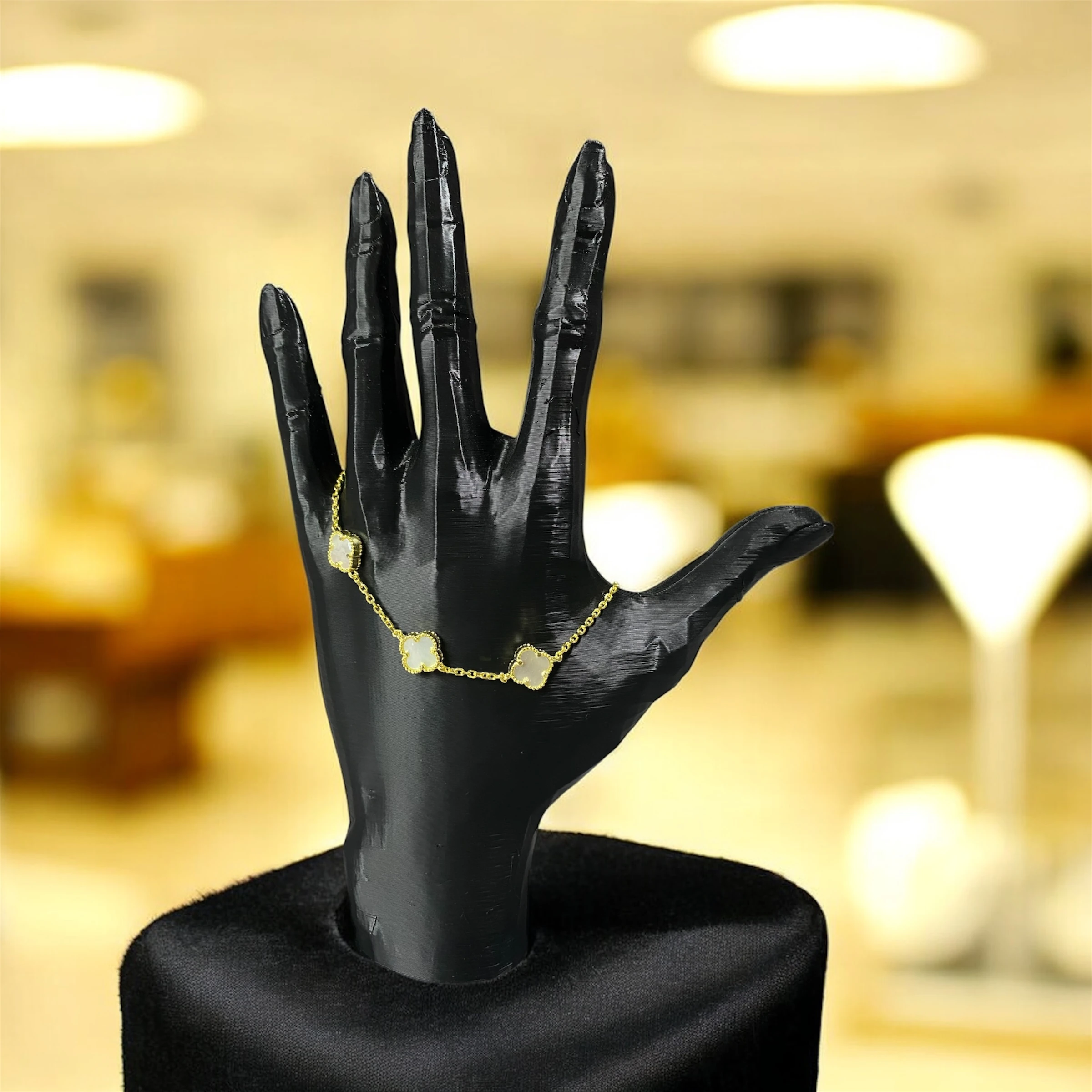 925 Ayar Gümüş Altın Kaplama Sedef Taşlı Şanslı Yonca Van Cleef Bileklik