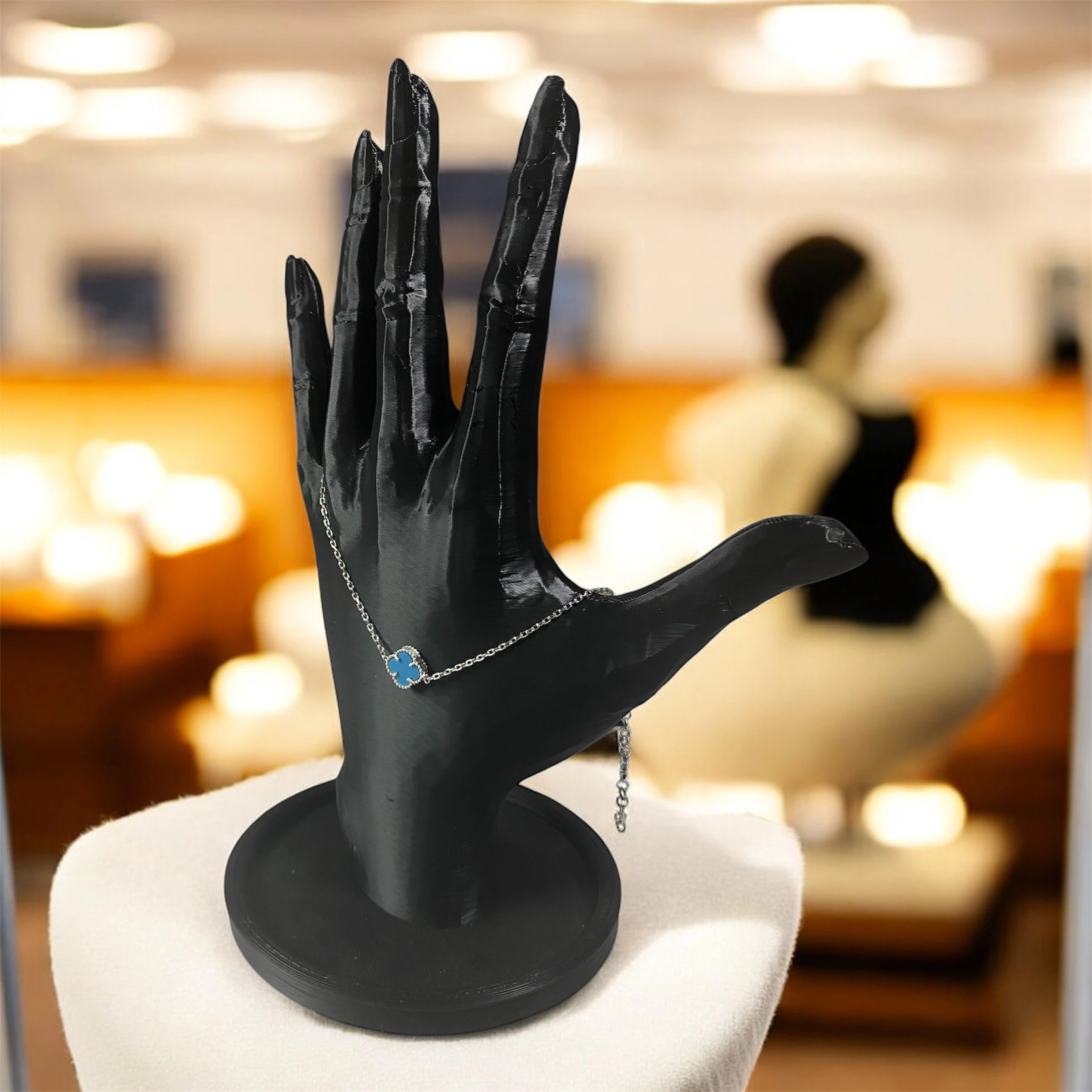 925 Ayar Gümüş Turkuaz Taşlı Tekli Şanslı Yonca Van Cleef Bileklik