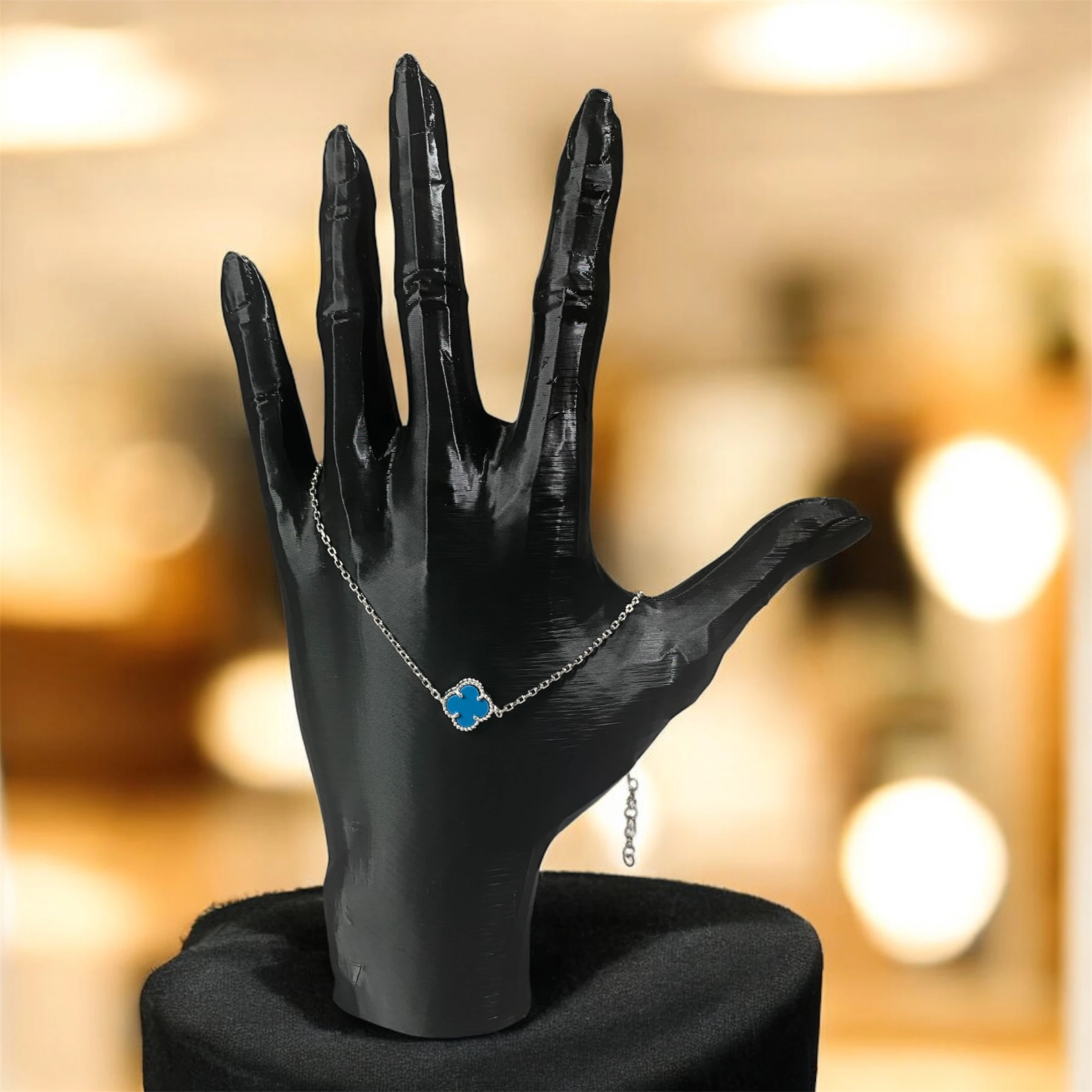 925 Ayar Gümüş Turkuaz Taşlı Tekli Şanslı Yonca Van Cleef Bileklik