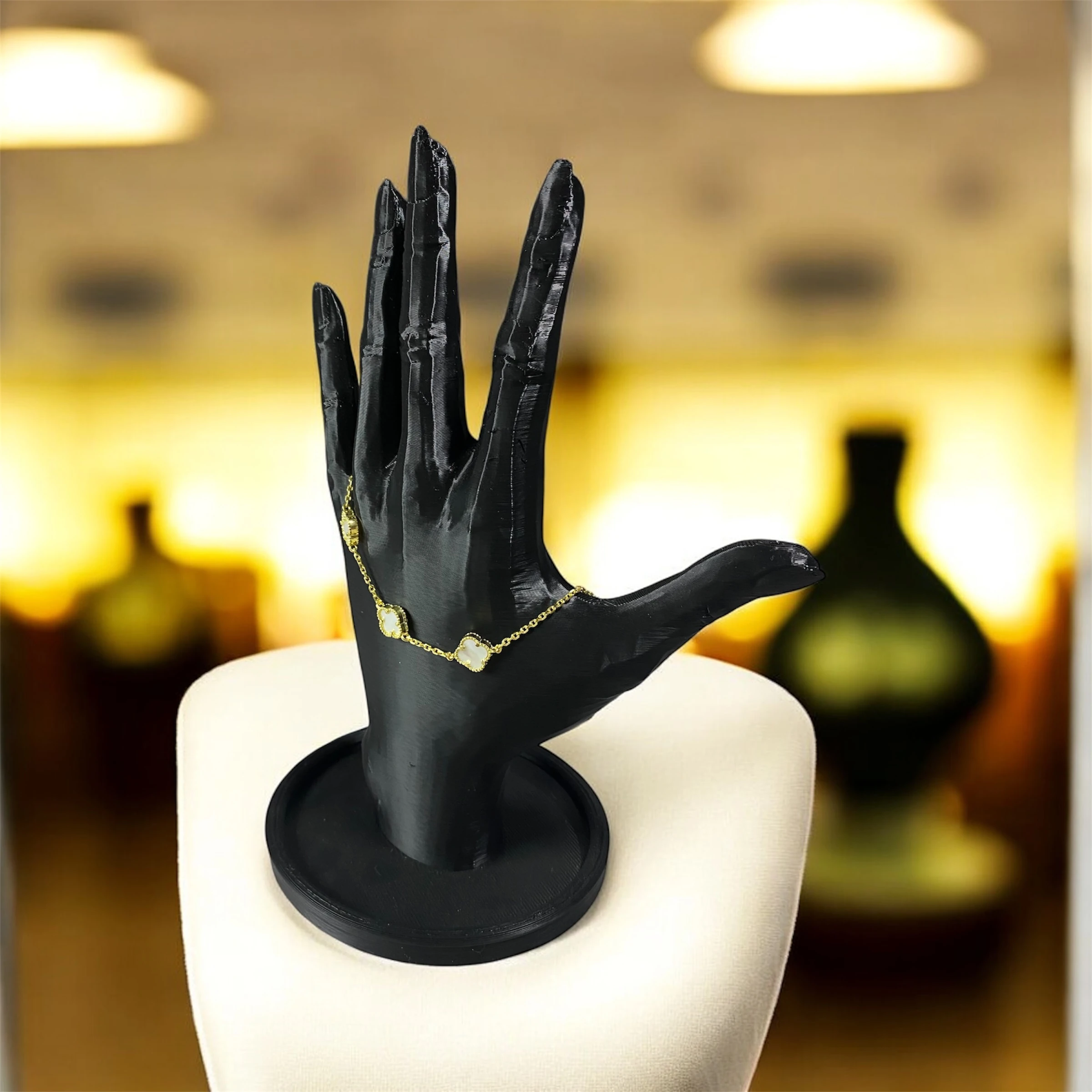 925 Ayar Gümüş Altın Kaplama Sedef Taşlı Şanslı Yonca Van Cleef Bileklik