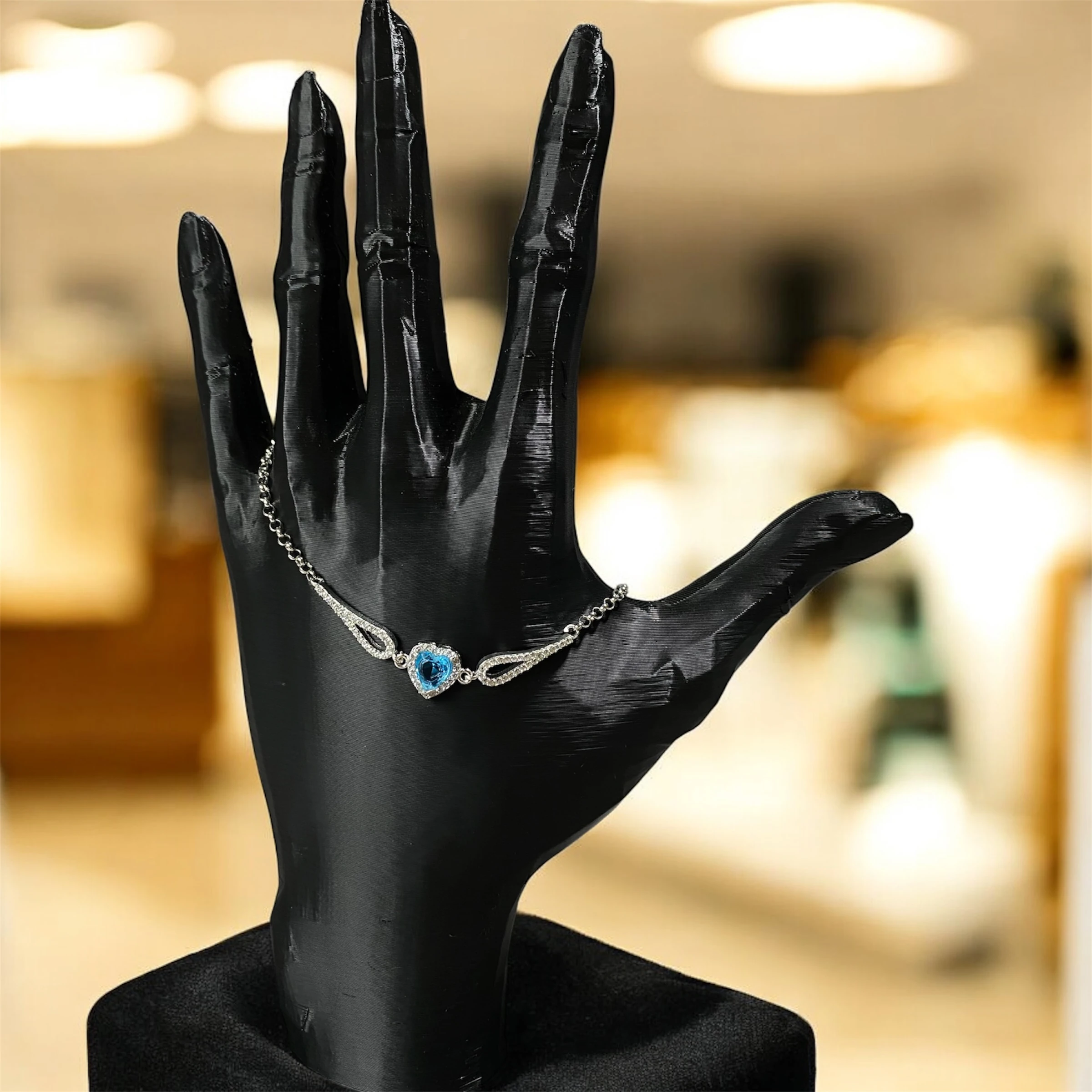 925 Ayar Gümüş Turkuaz Kalp Taşlı Zirkon Taşlarla Çevrili Bileklik