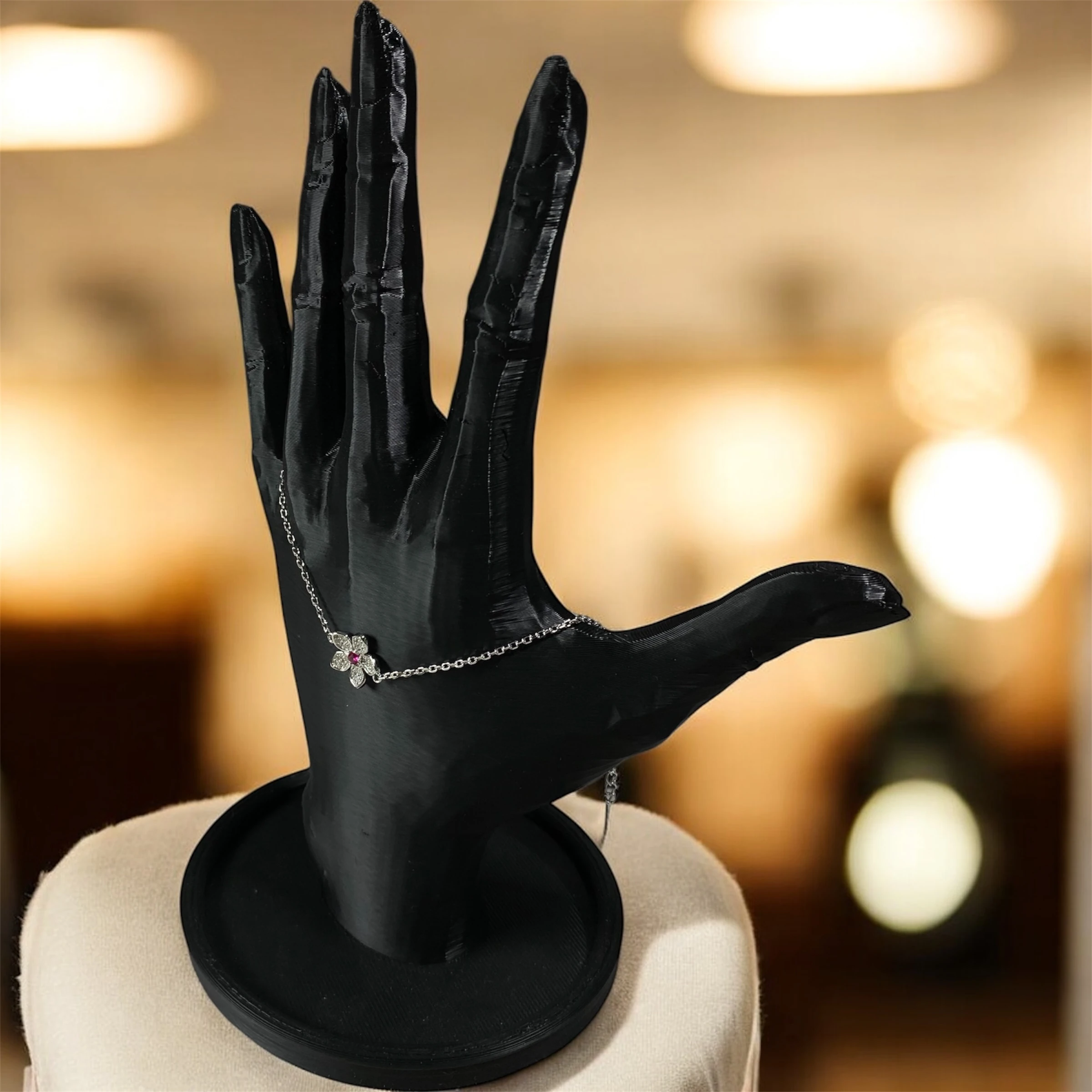 925 Ayar Gümüş Pembe ve Zirkon Taşlı Çiçek Bileklik