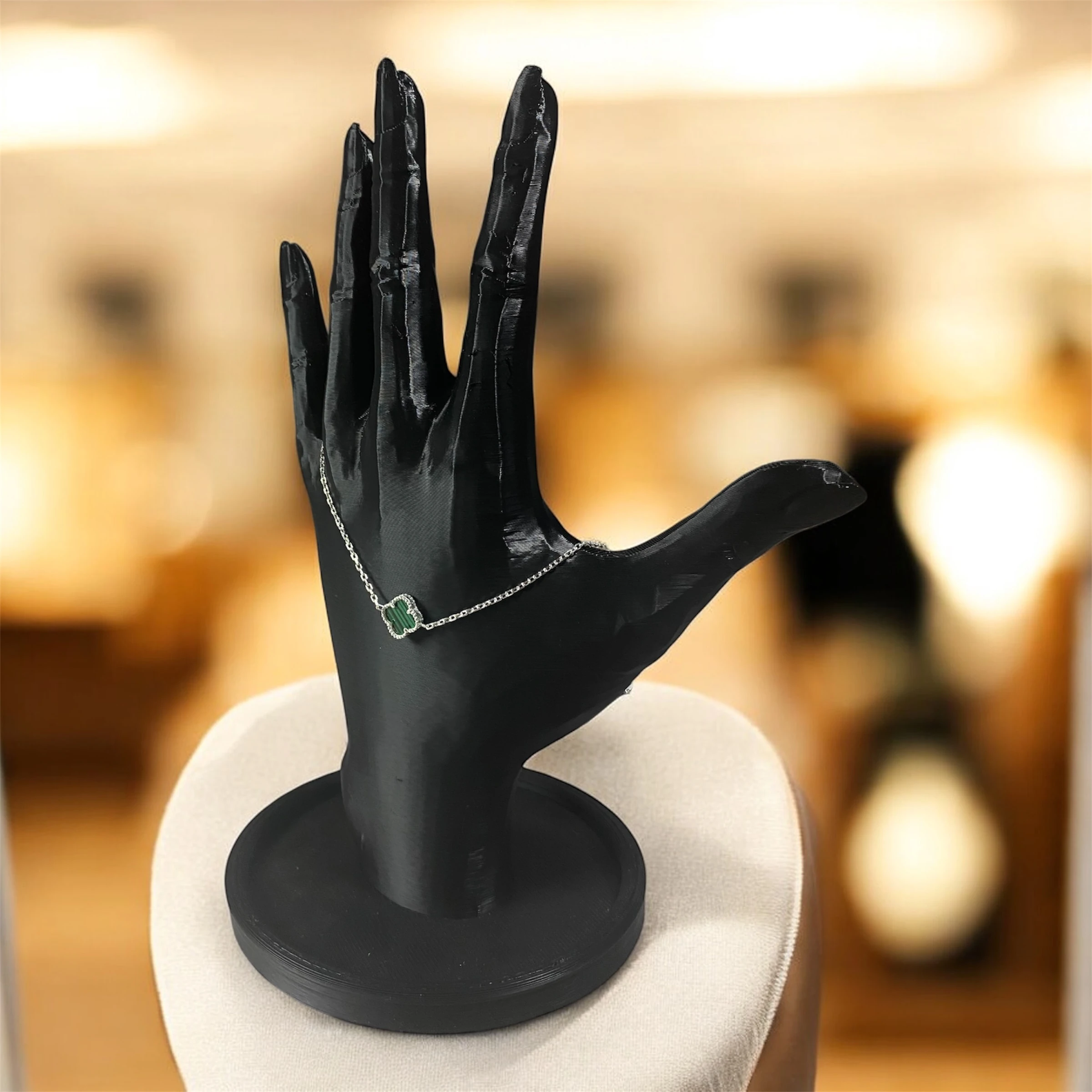 925 Ayar Gümüş Malakit Taşlı Tekli Şanslı Yonca Van Cleef Bileklik